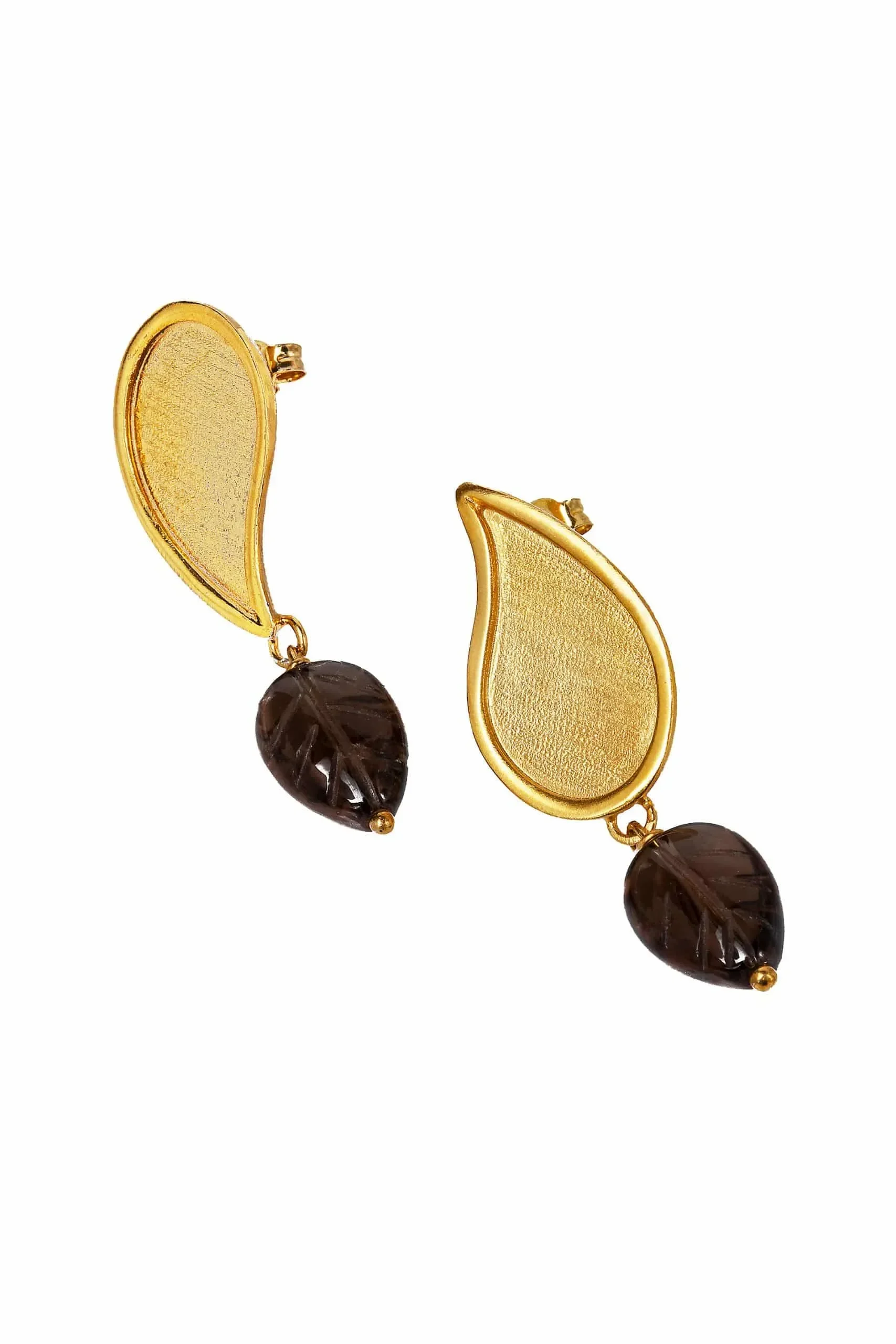 Handmade Jewellery | Smoky quartz paisley gold plated silver earrings gallery 1