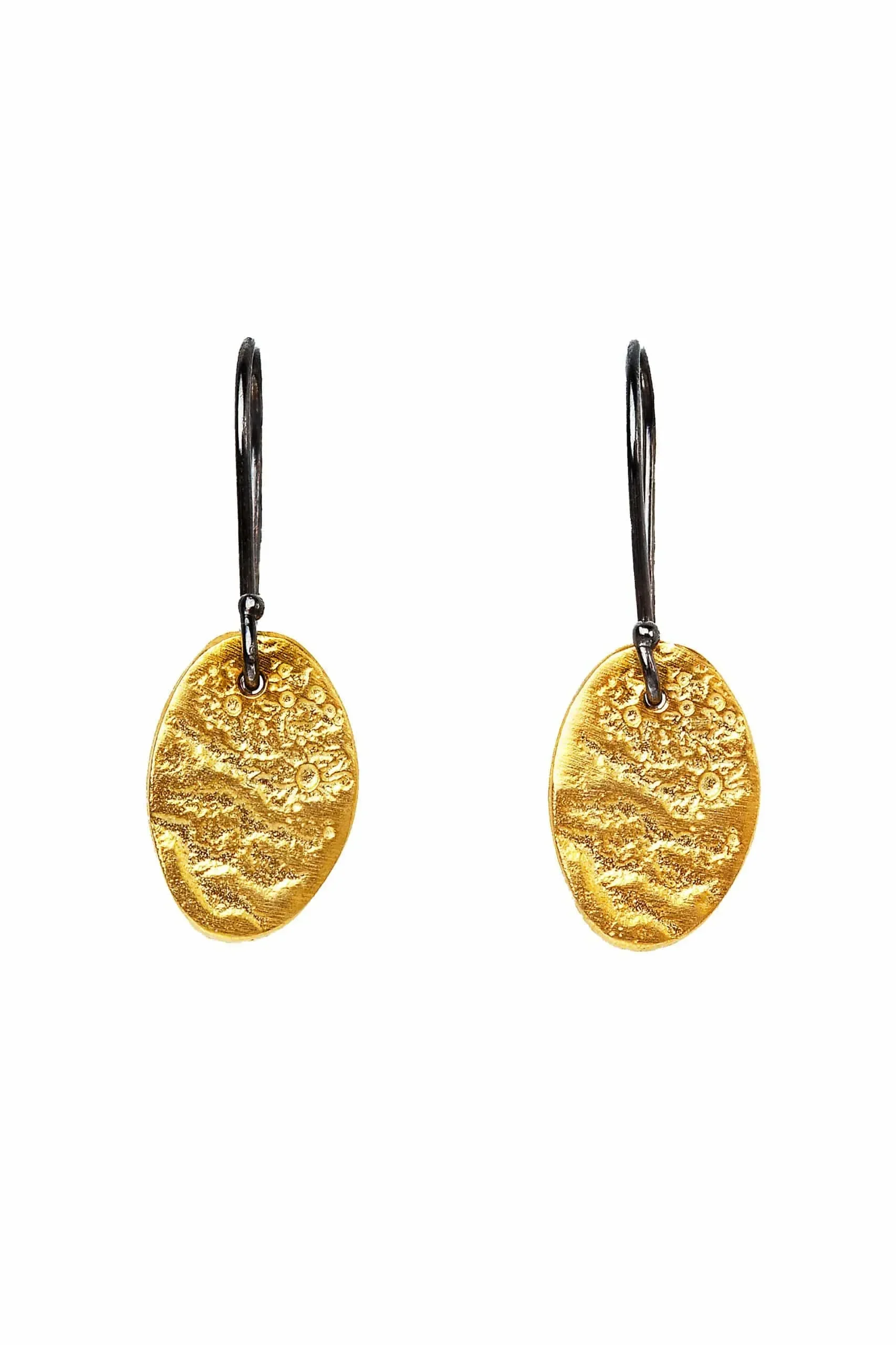 Handmade Jewellery | Textured oval gold and black plated silver earrings main