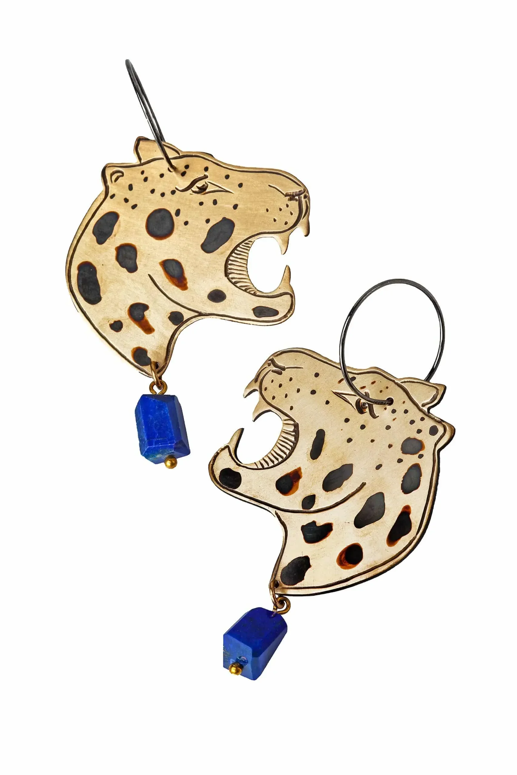 Handmade Jewellery | Leopard engraved silver and bronze earrings gallery 1