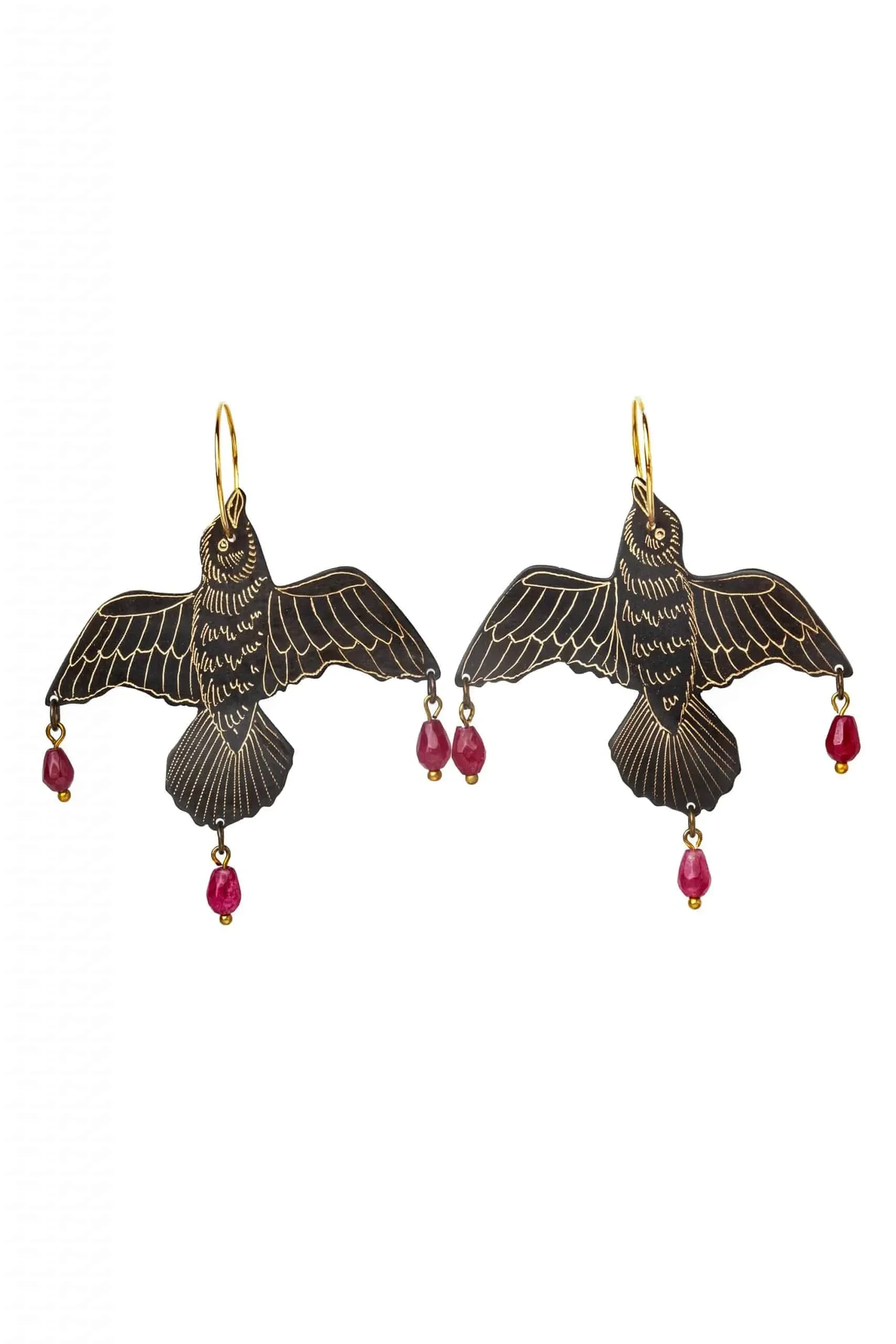 Handmade Jewellery | Birds engraved silver and bronze earrings main