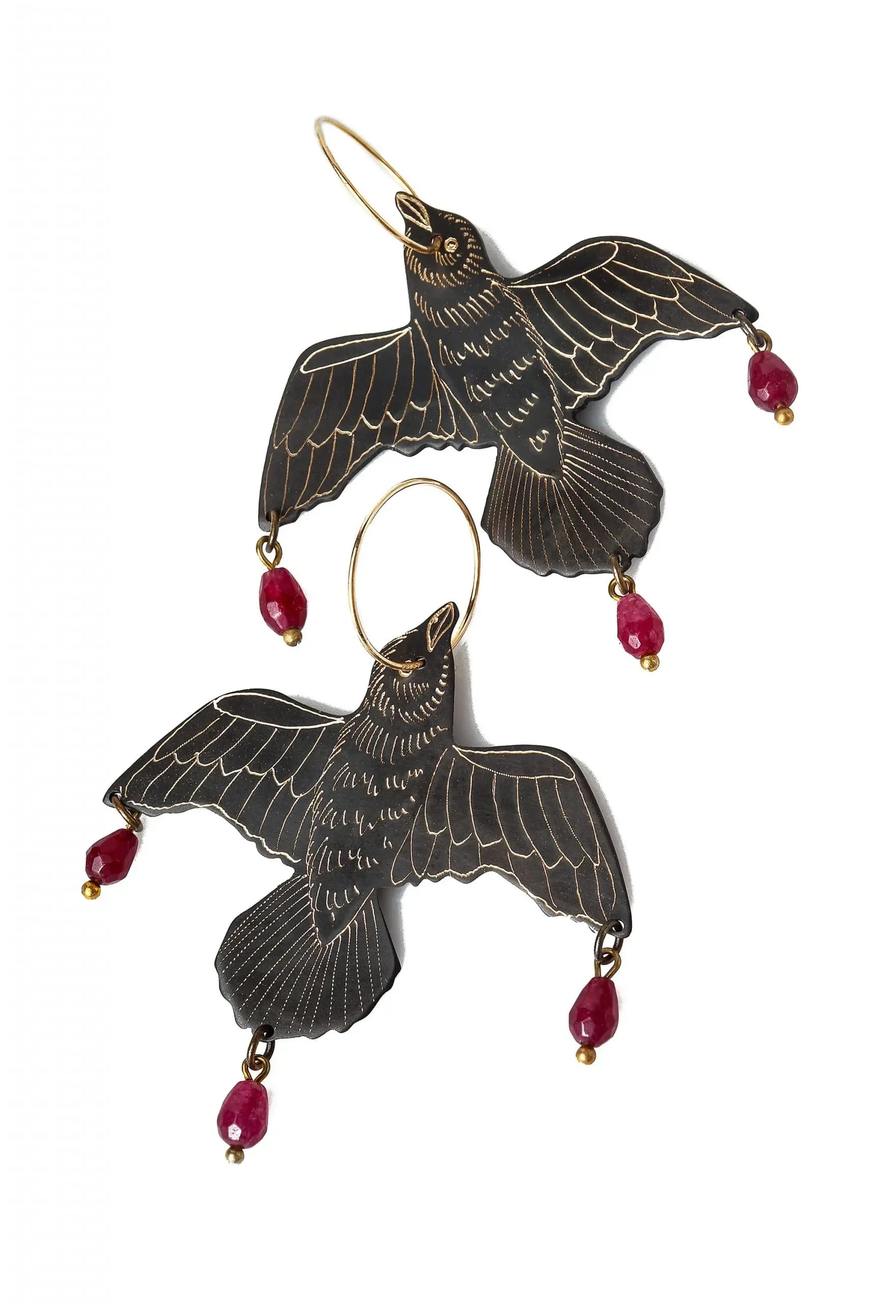 Handmade Jewellery | Birds engraved silver and bronze earrings gallery 1