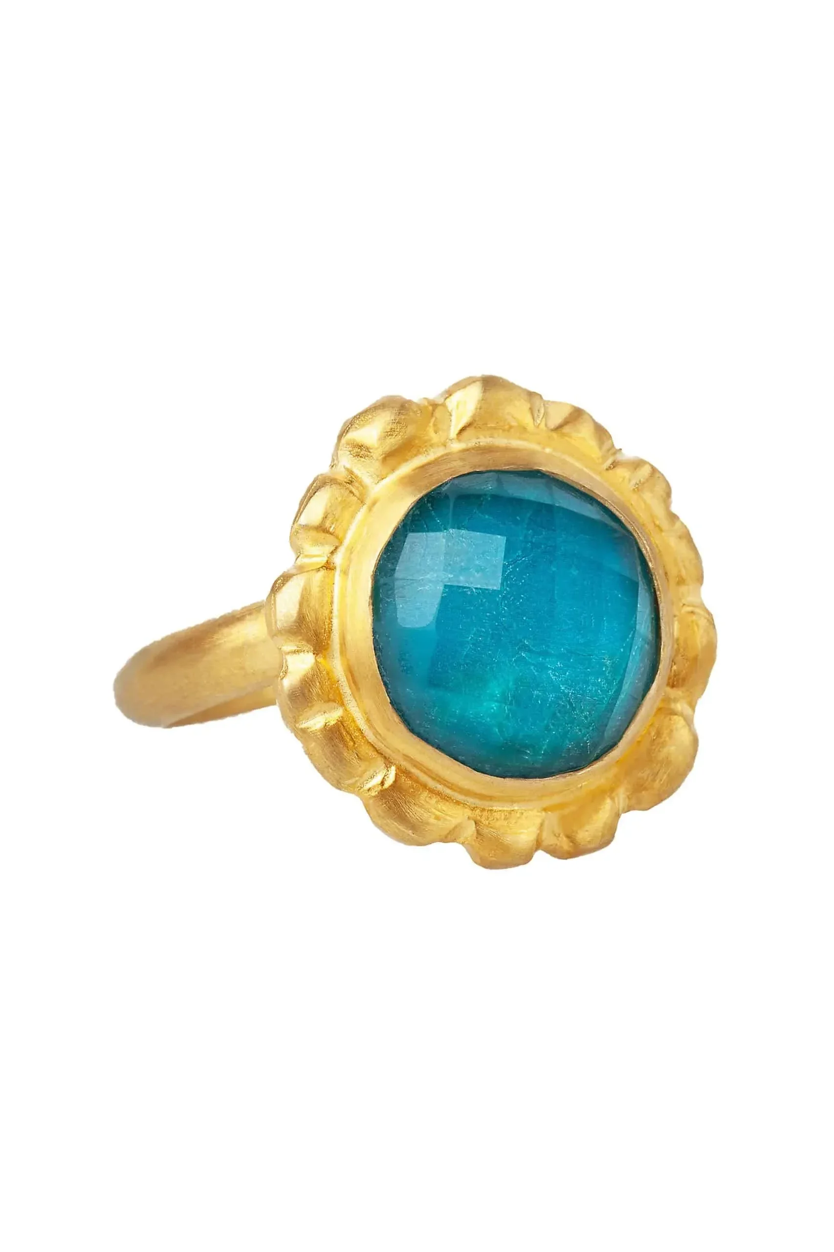 Handmade Jewellery | Chrysocolla flower gold plated silver ring gallery 3