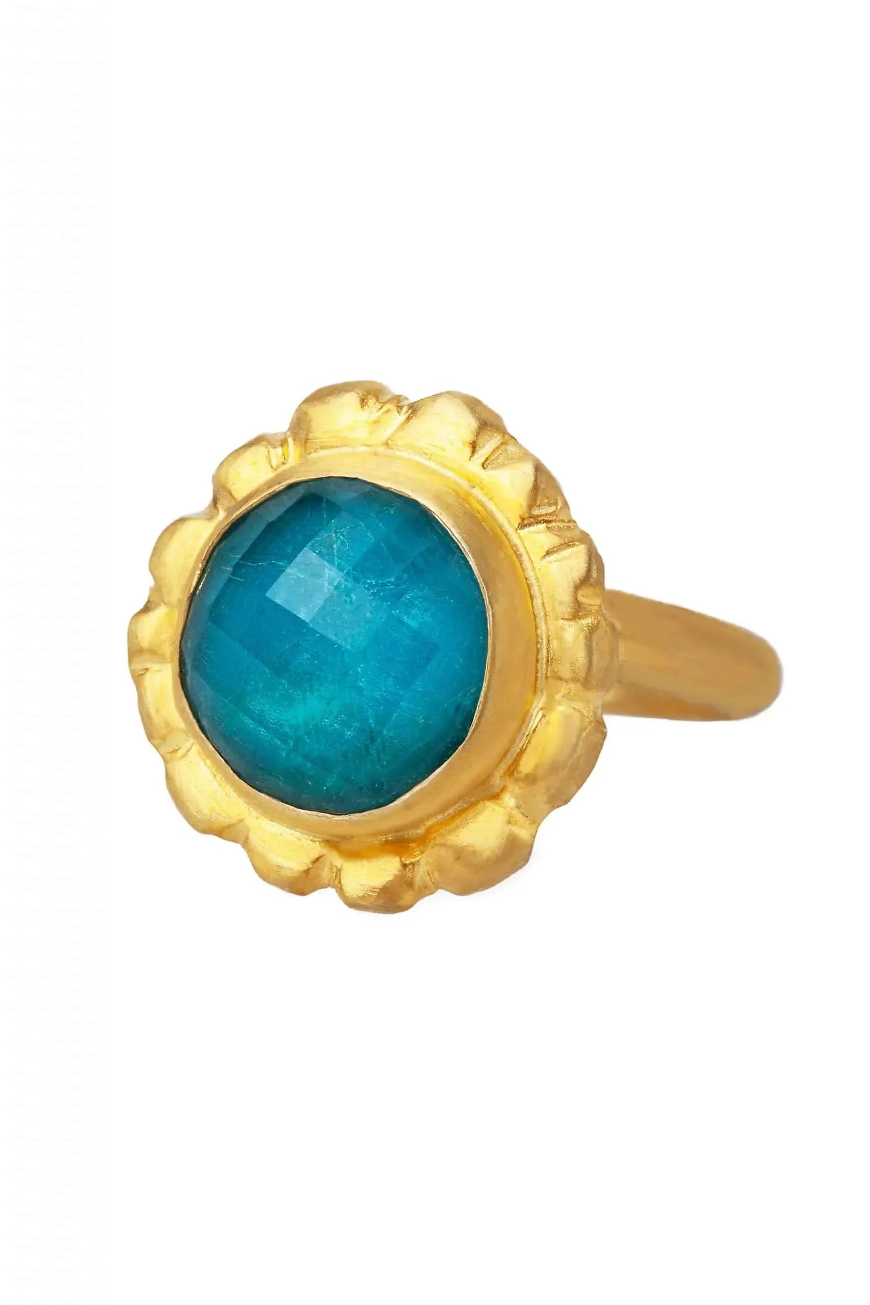 Handmade Jewellery | Chrysocolla flower gold plated silver ring gallery 2