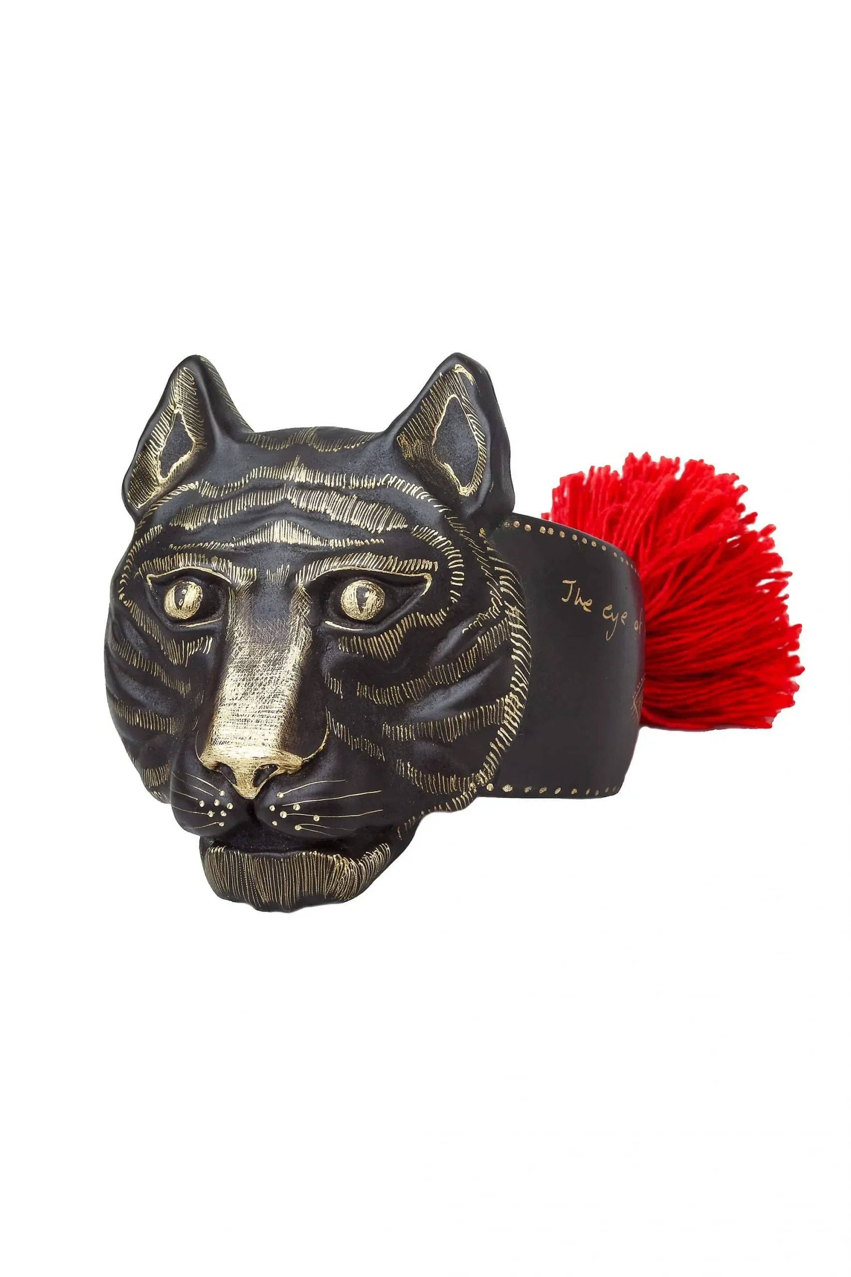 Handmade Jewellery | Tiger handmade engraved bronze bracelet with red tassels gallery 3