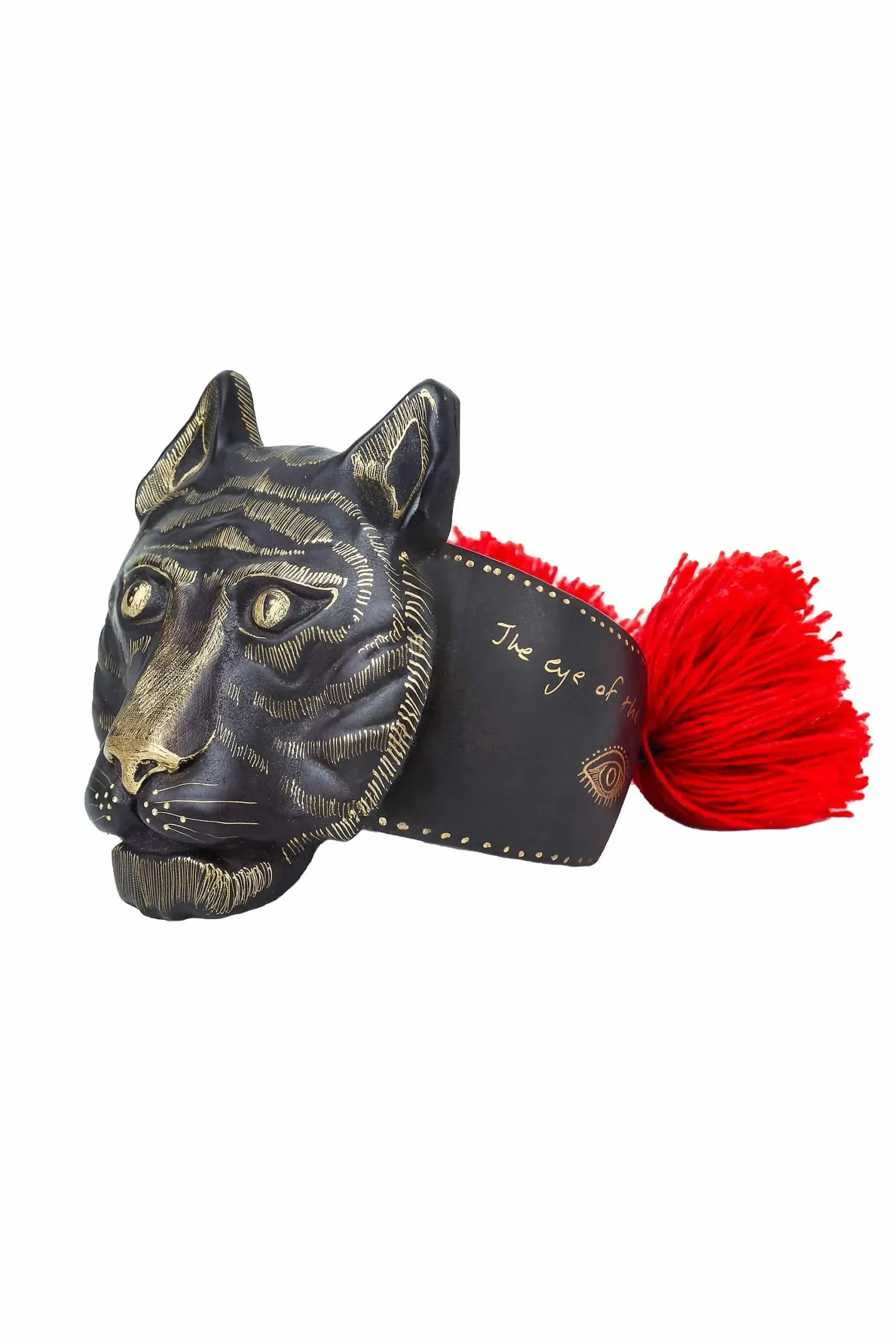 Handmade Jewellery | Tiger handmade engraved bronze bracelet with red tassels gallery 4