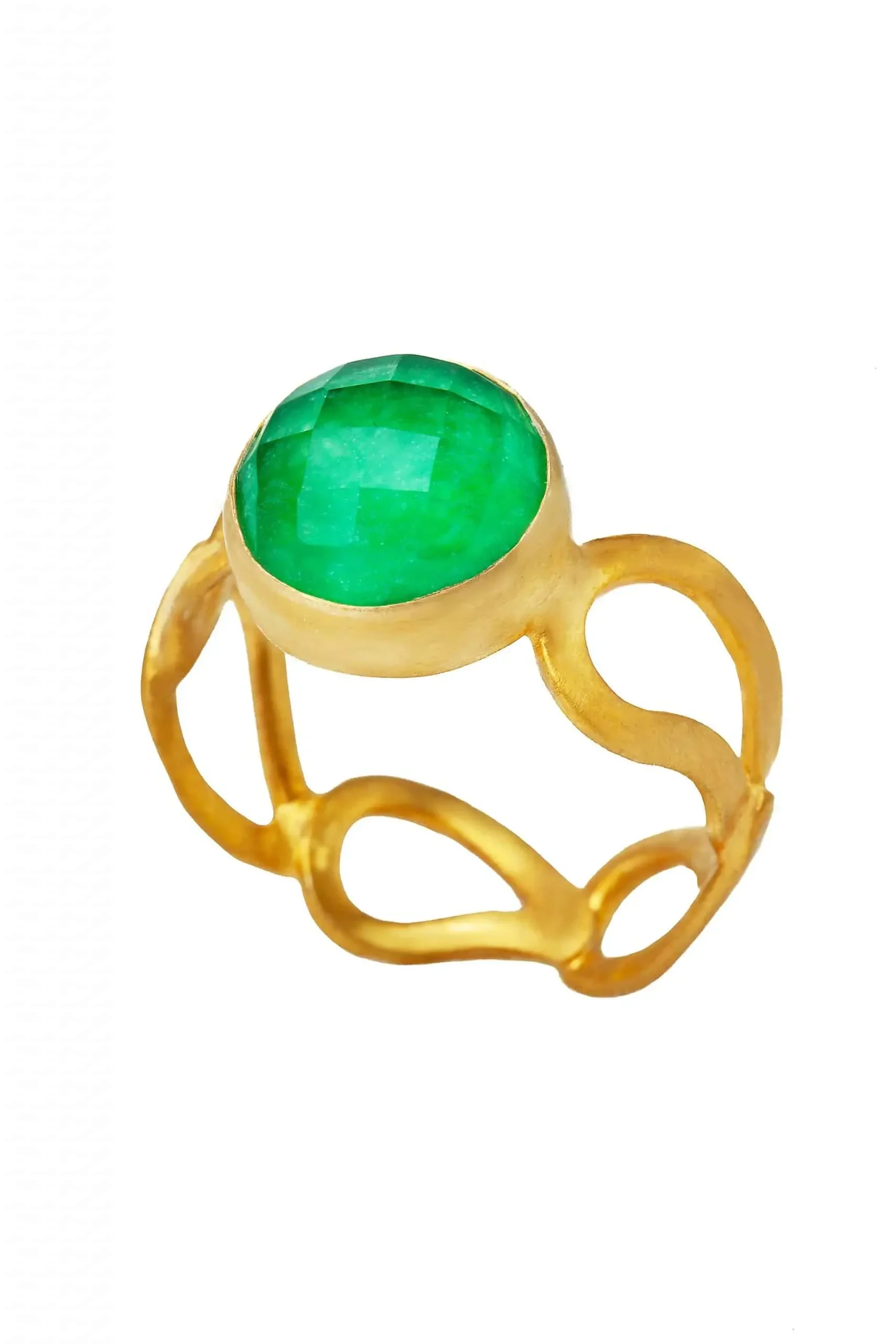 Jade paisley gold plated silver ring