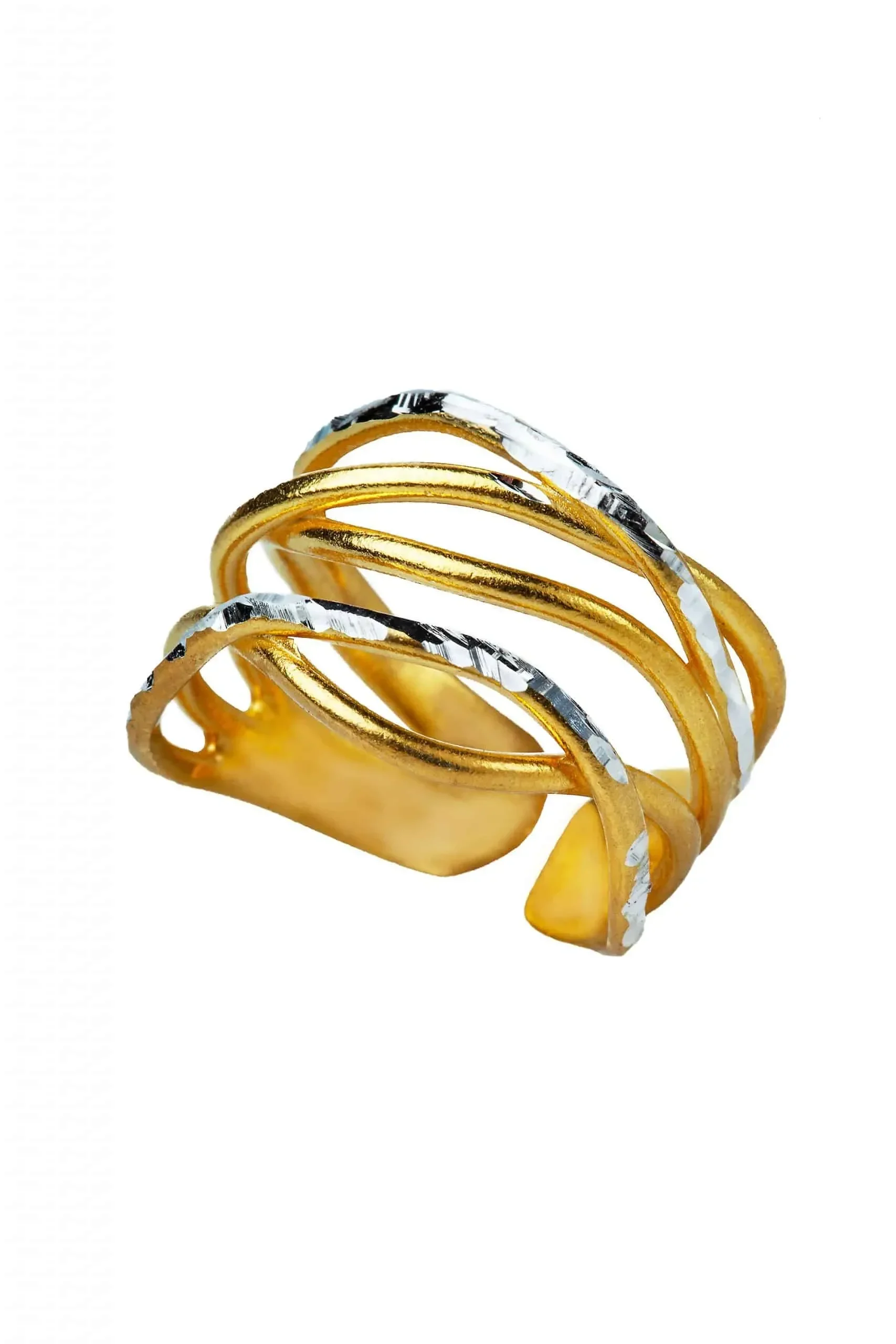 Handmade Jewellery | Waves textured gold plated silver ring gallery 2