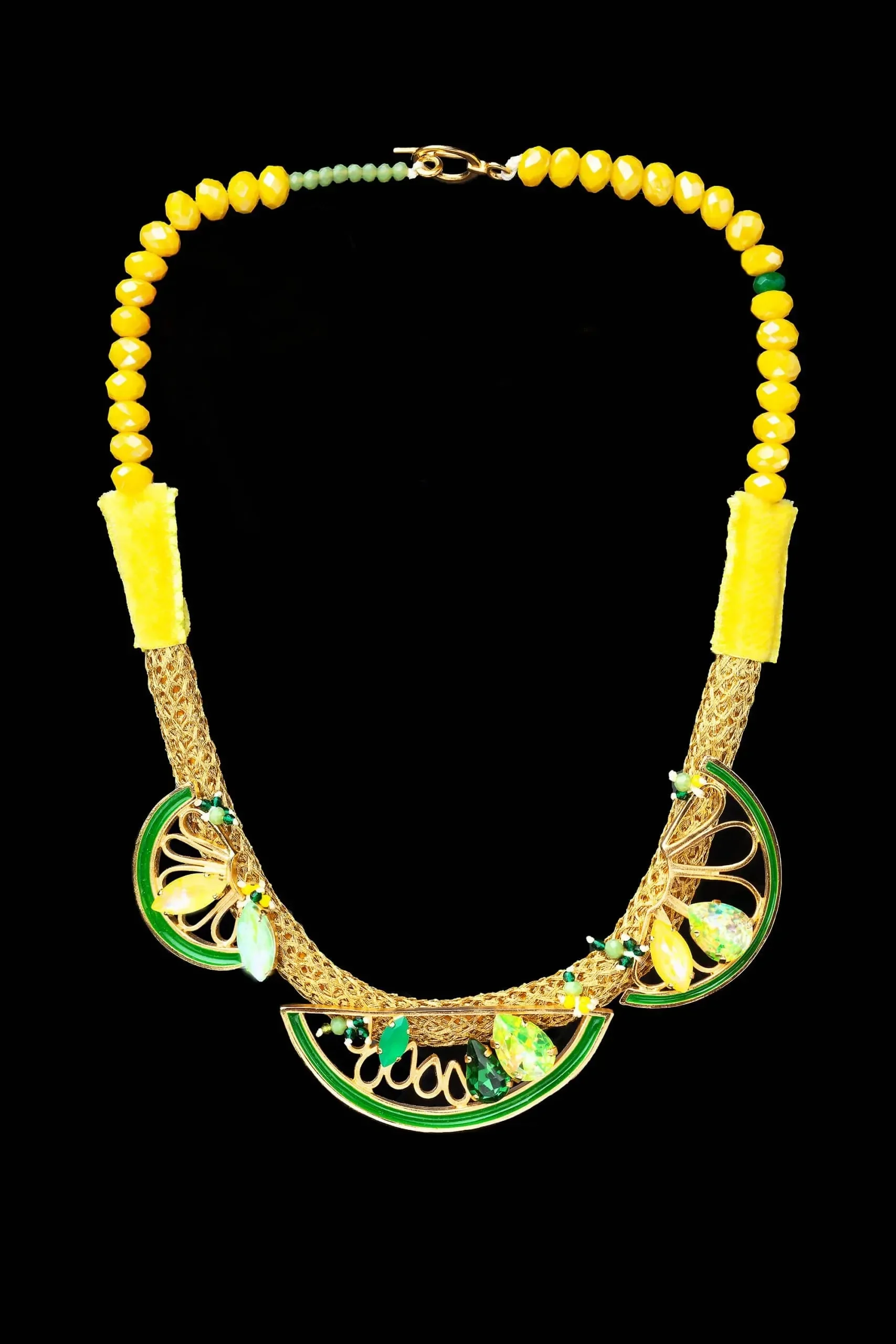 Handmade Jewellery | Lemons gold plated bronze necklace with swarovski crystals gallery 2