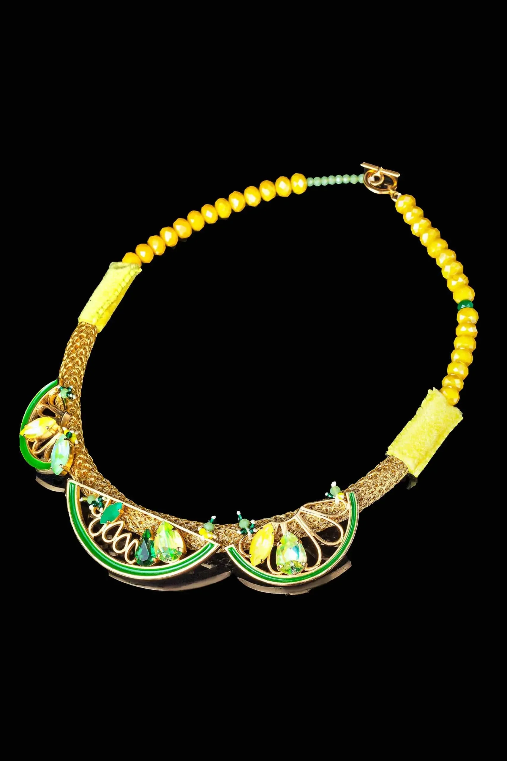 Handmade Jewellery | Lemons gold plated bronze necklace with swarovski crystals gallery 4