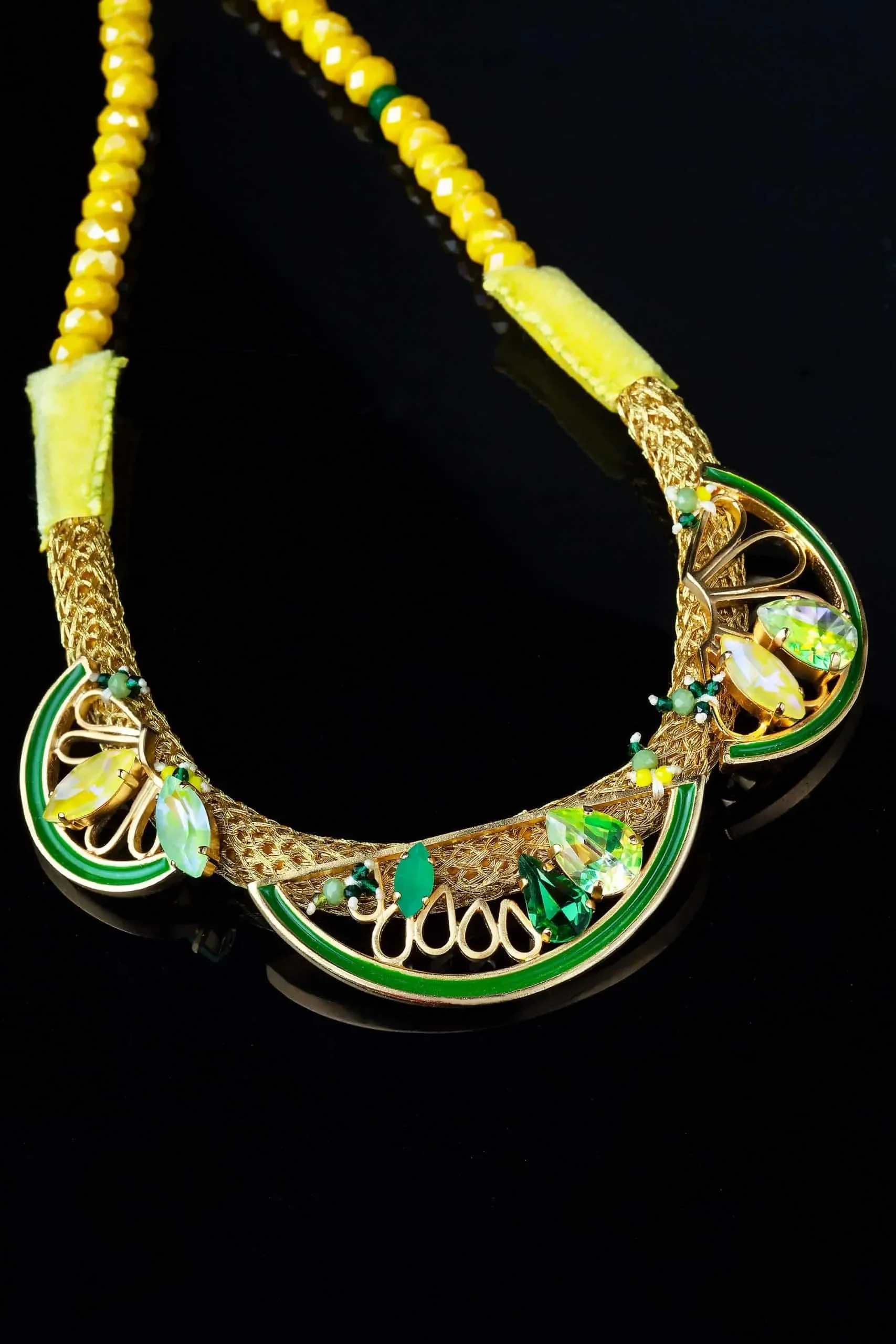 Handmade Jewellery | Lemons gold plated bronze necklace with swarovski crystals gallery 3