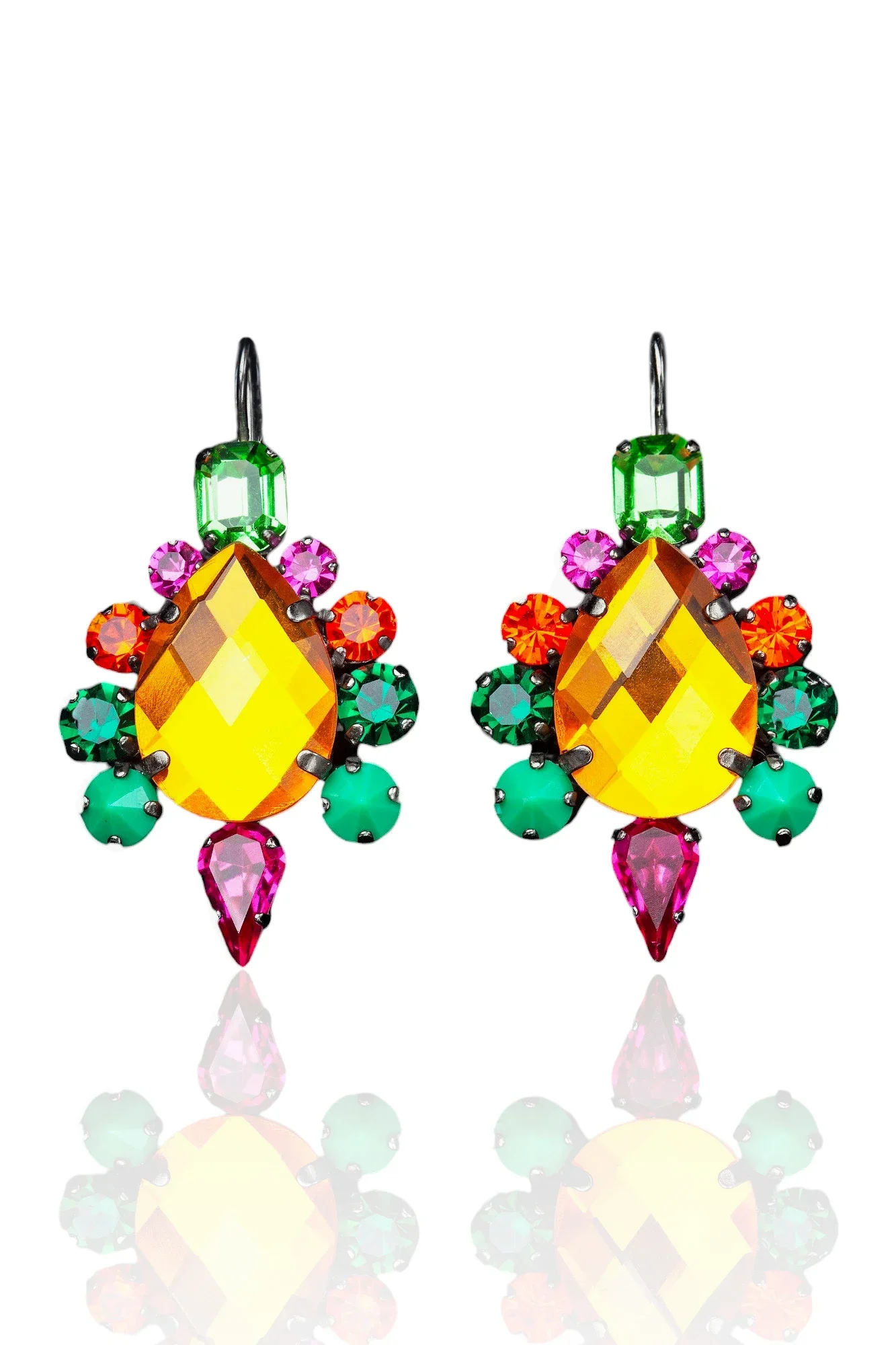 Colourful handmade bronze earrings with Swarovski