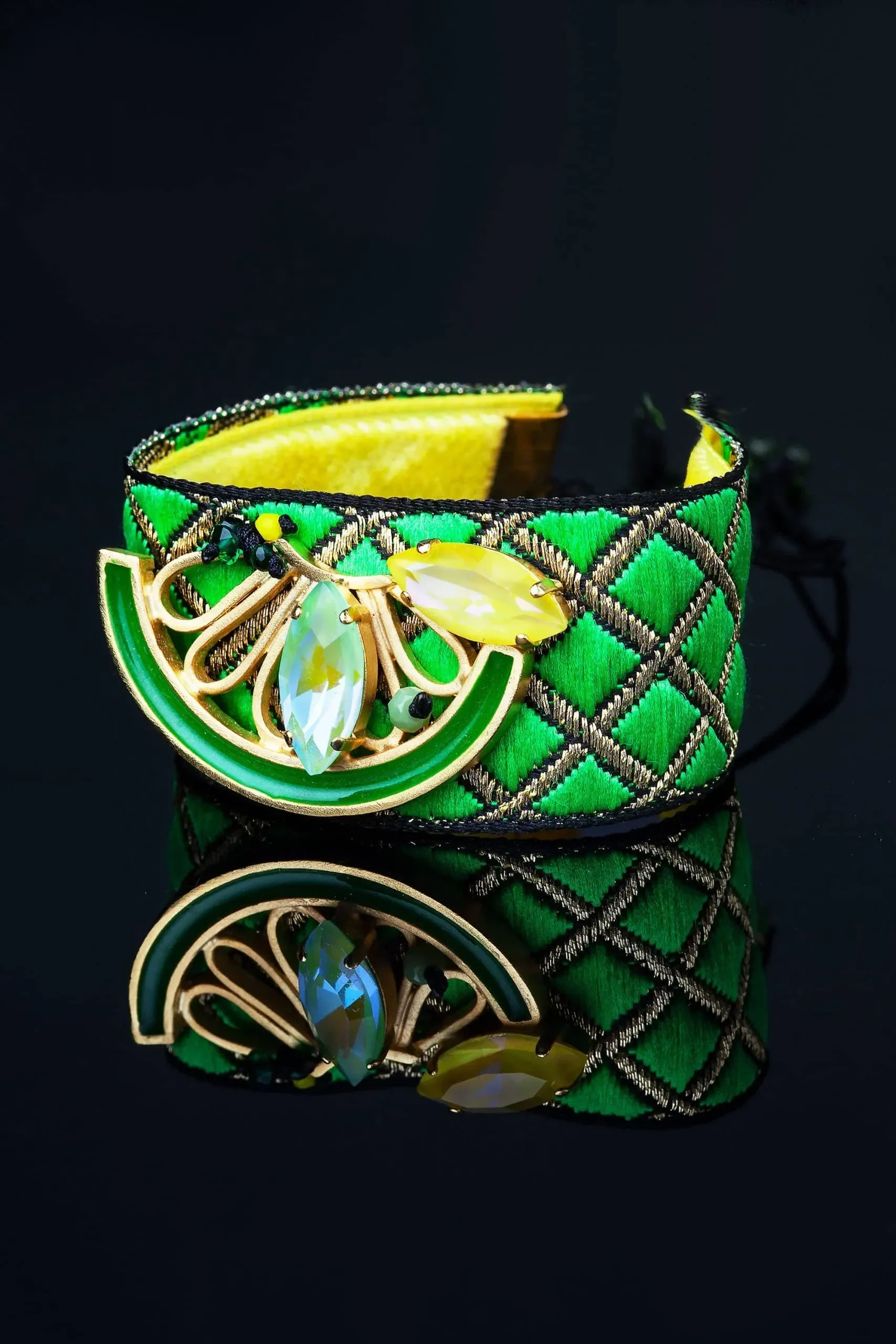 Handmade Jewellery | Lemon handmade bracelet with swarovski crystals and fabrics gallery 2