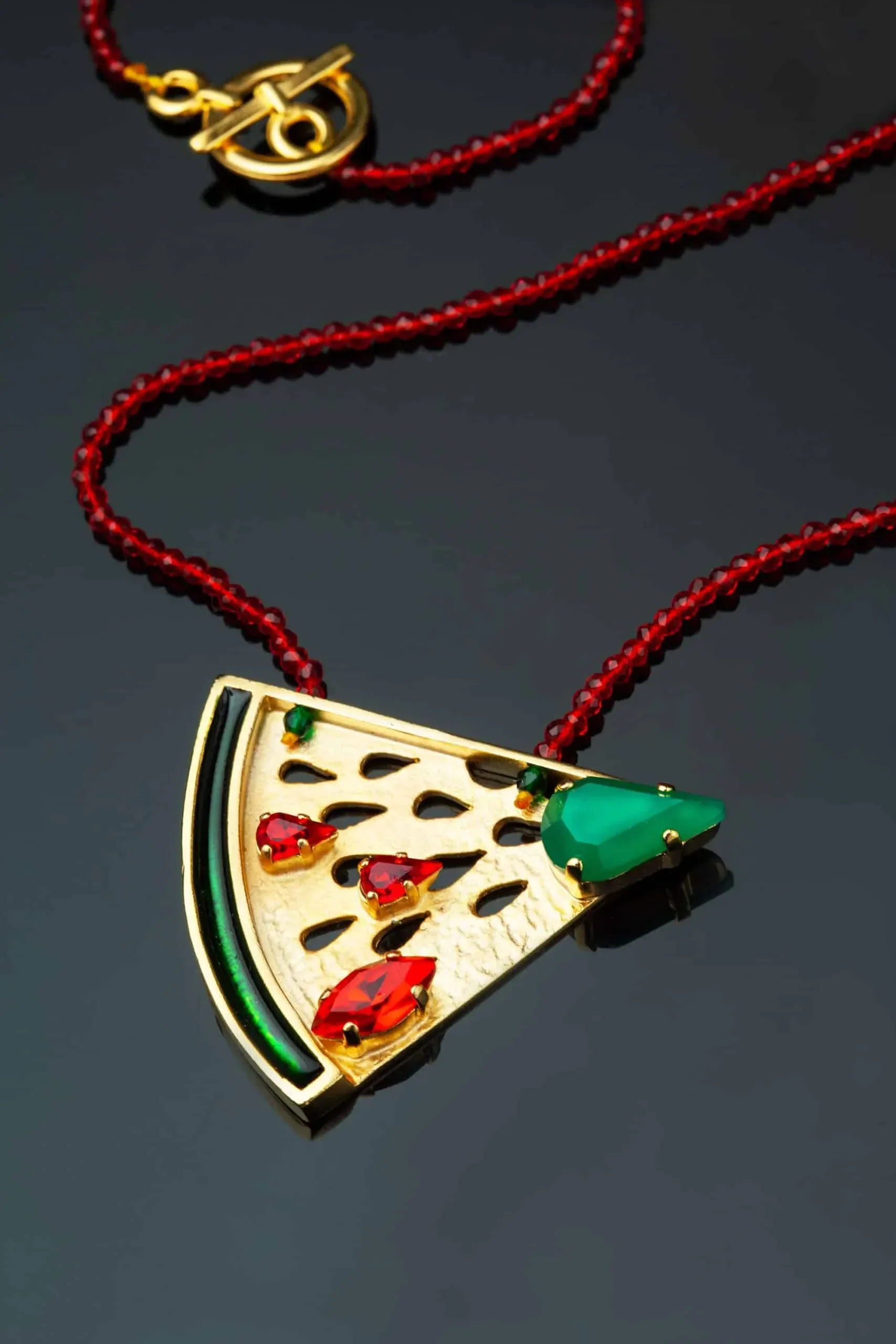 Handmade Jewellery | Watermelon handmade gold plated necklace with swarovski crystals gallery 2