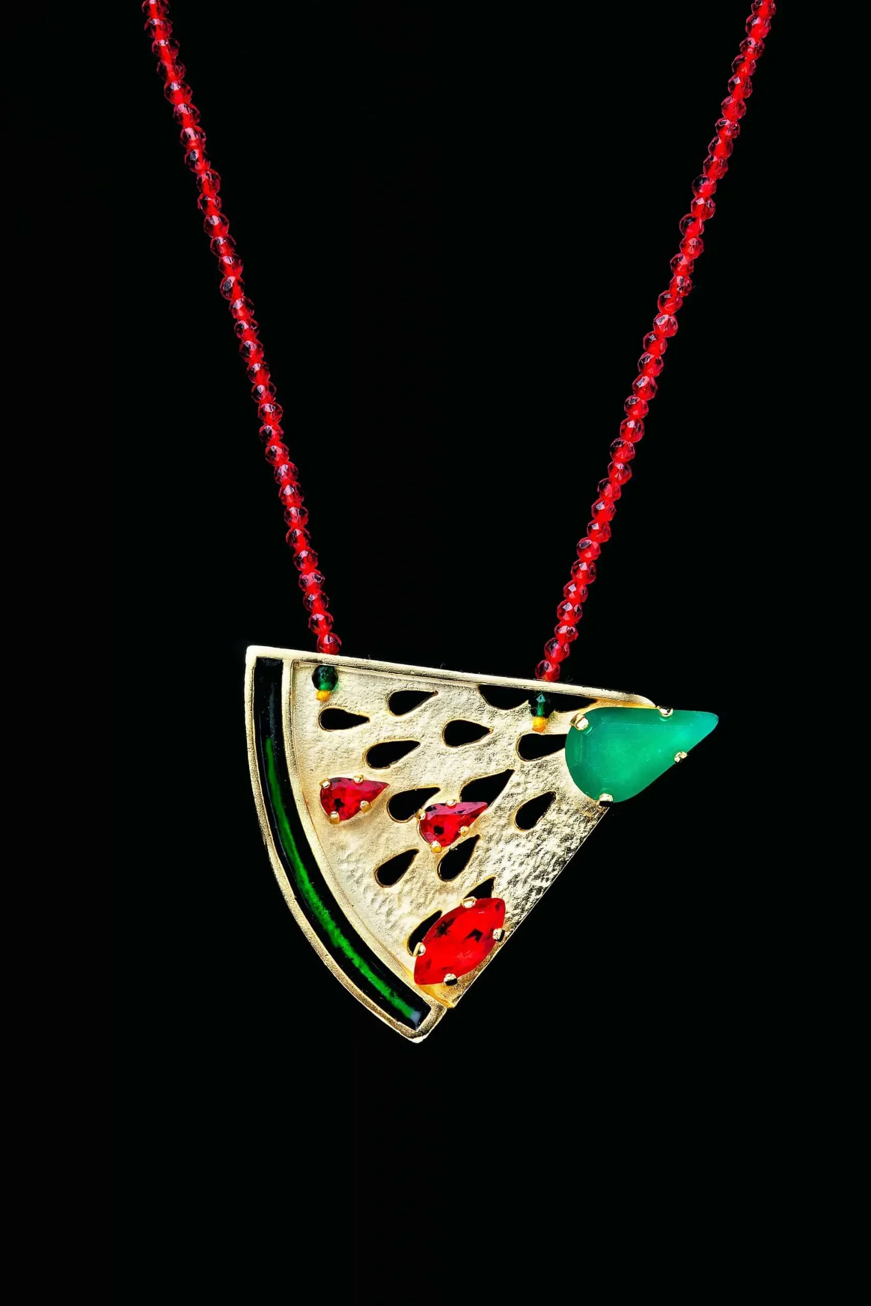 Handmade Jewellery | Watermelon handmade gold plated necklace with swarovski crystals gallery 3