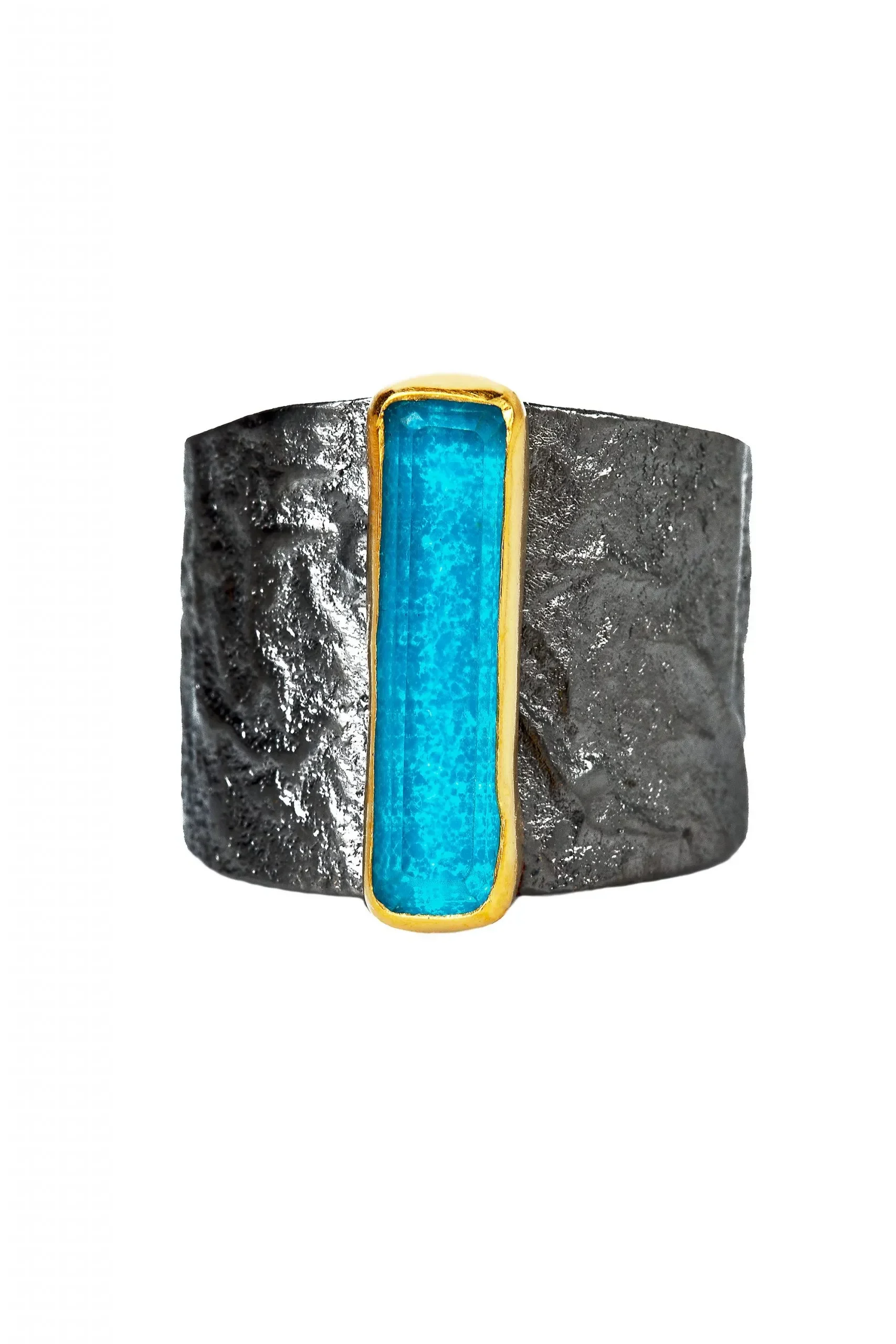 Handmade Jewellery | Apatite textured black plated silver ring gallery 2