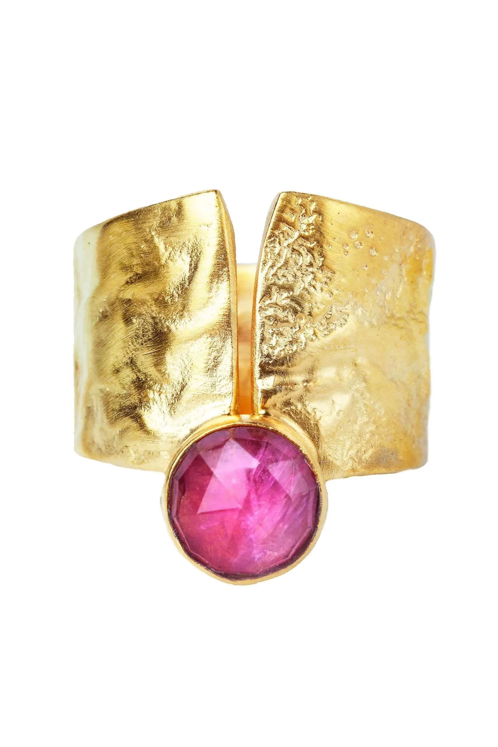 Handmade Jewellery | Ruby textured gold plated silver ring main