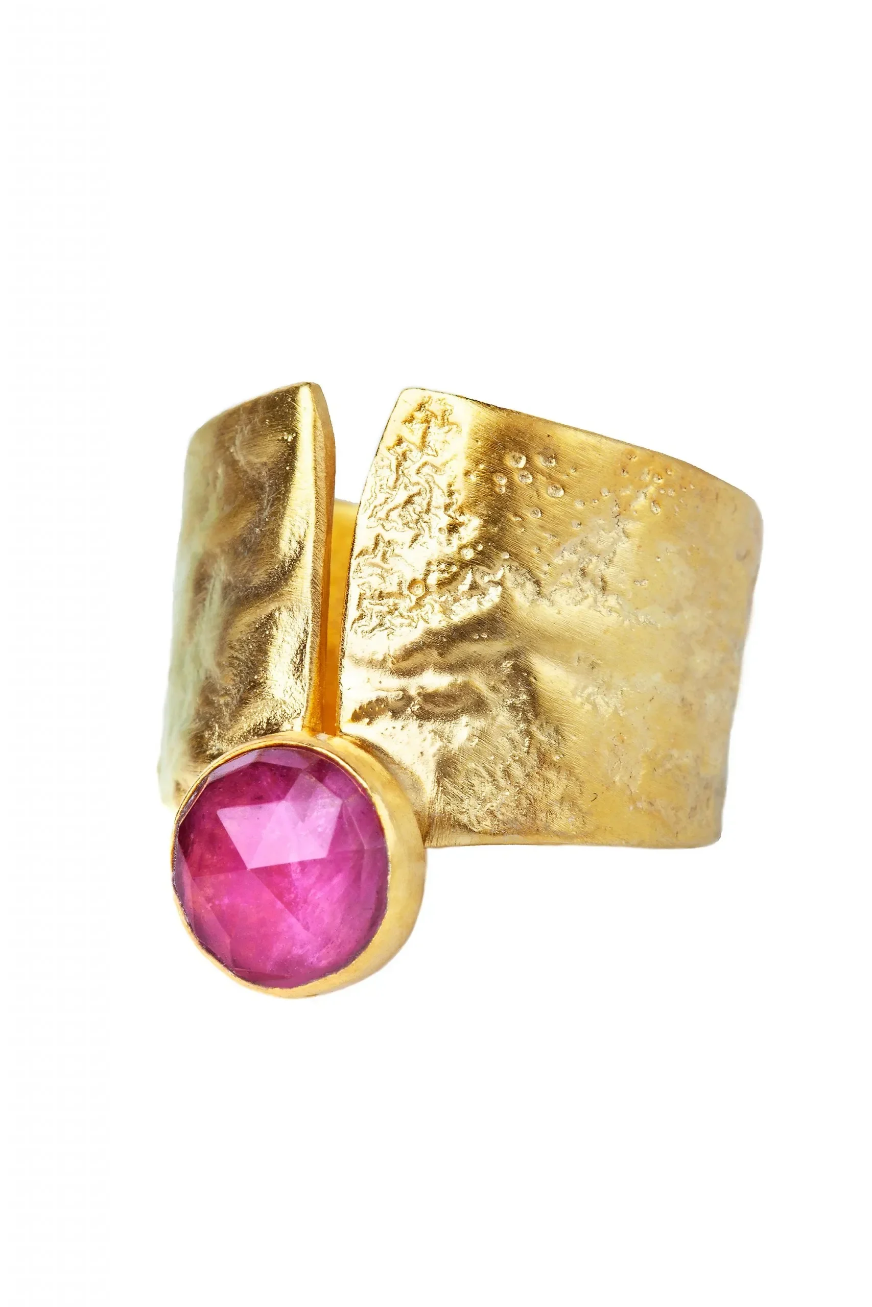 Handmade Jewellery | Ruby textured gold plated silver ring gallery 4