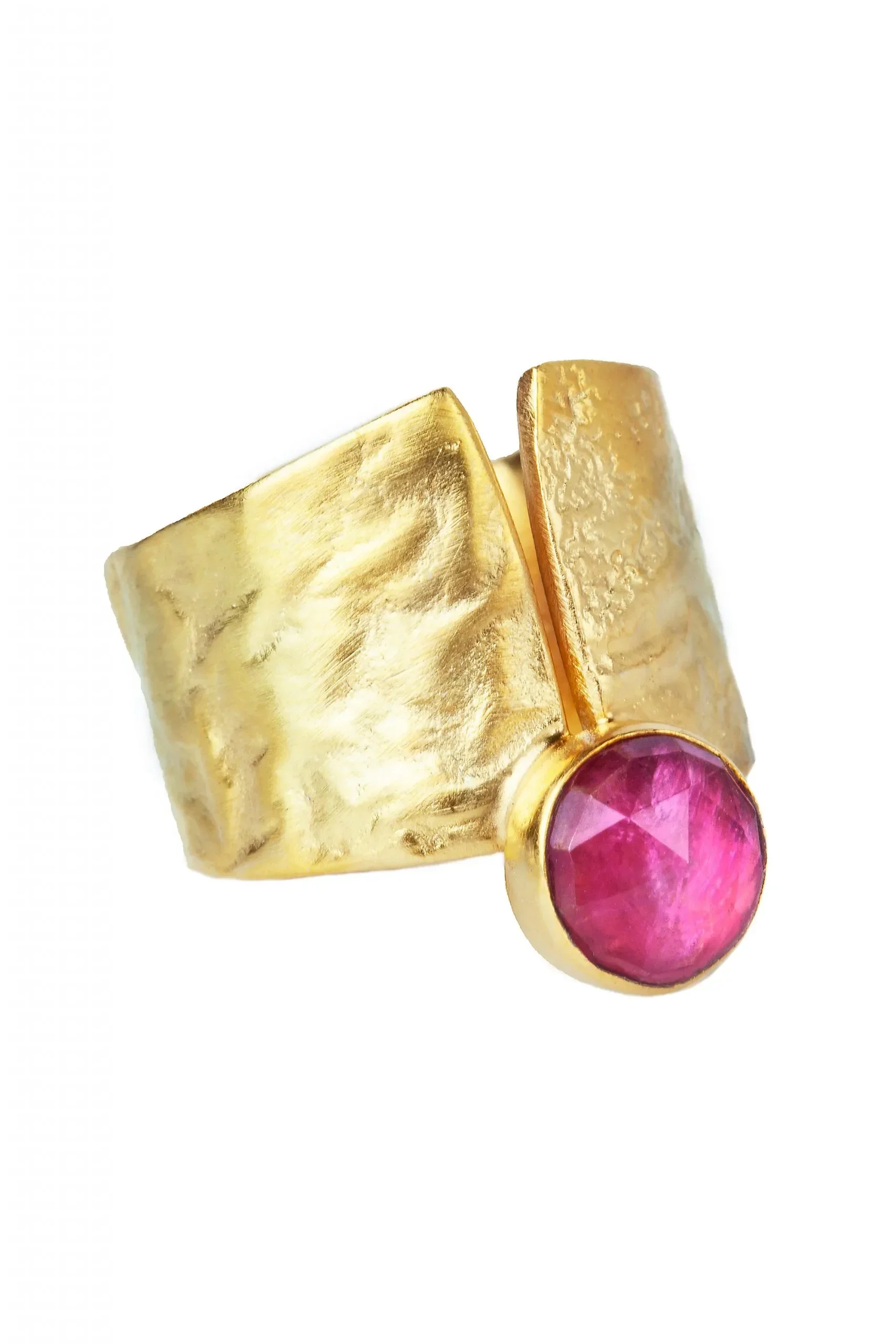 Handmade Jewellery | Ruby textured gold plated silver ring gallery 3