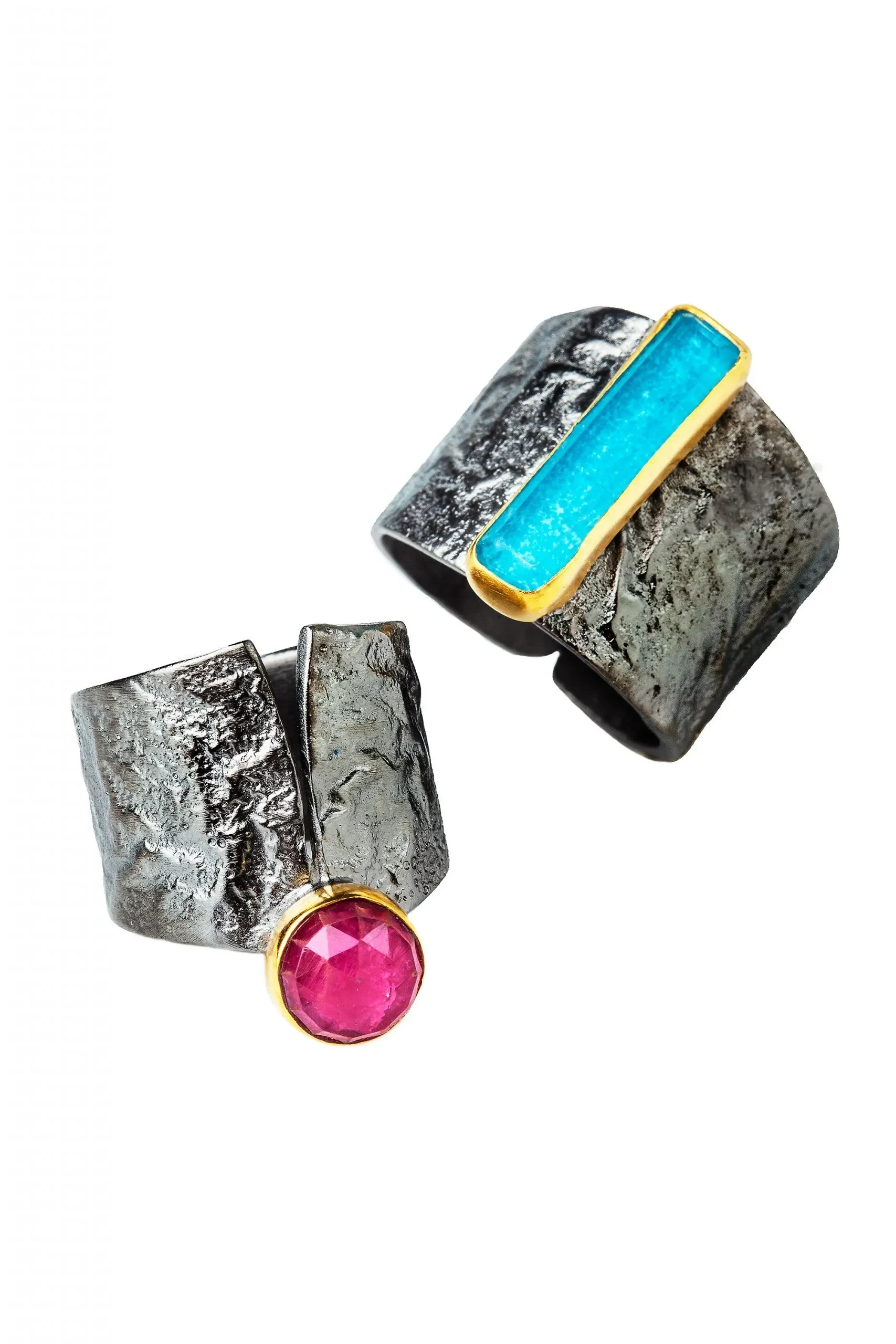 Handmade Jewellery | Ruby textured black plated silver ring gallery 5