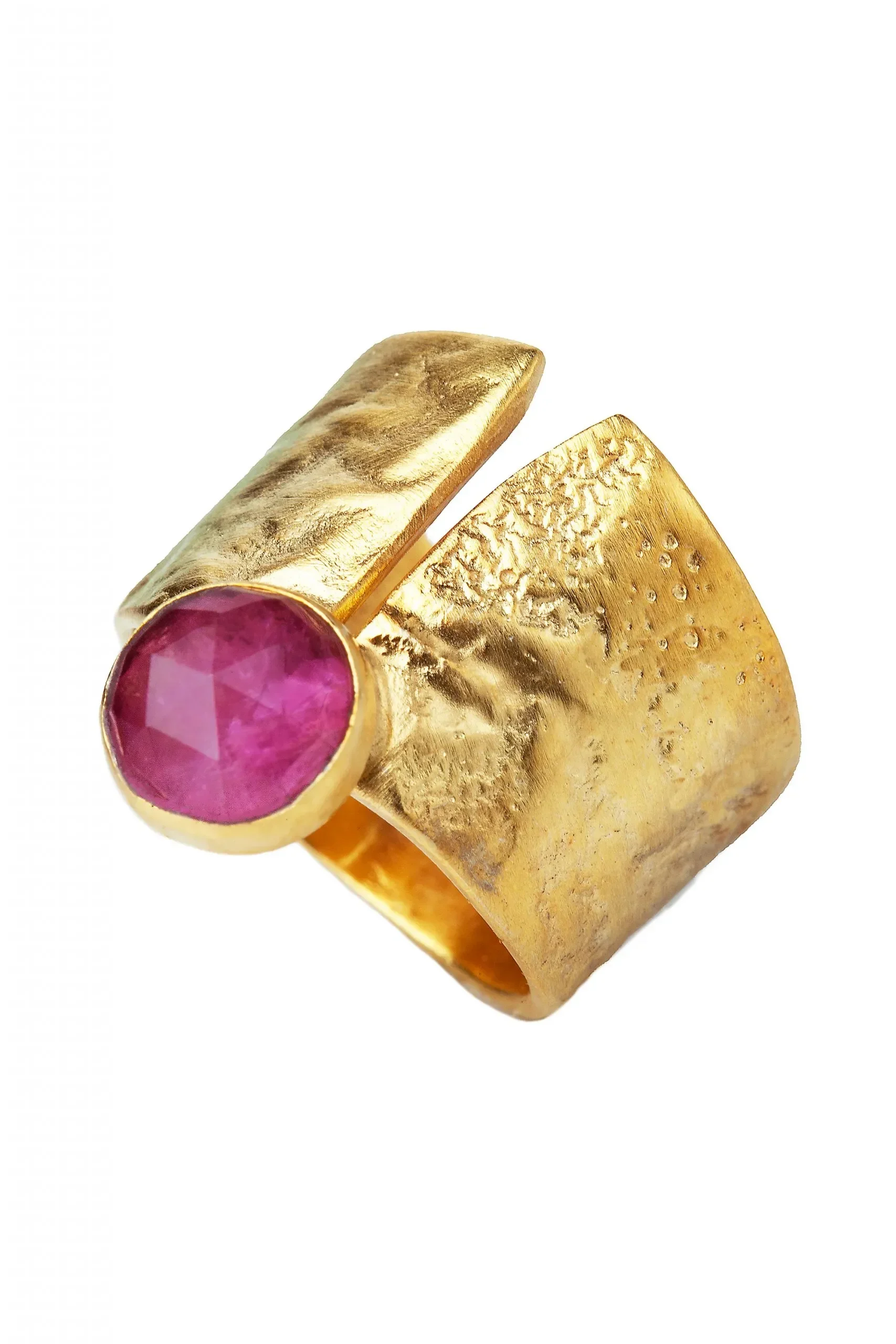 Handmade Jewellery | Ruby textured gold plated silver ring gallery 2