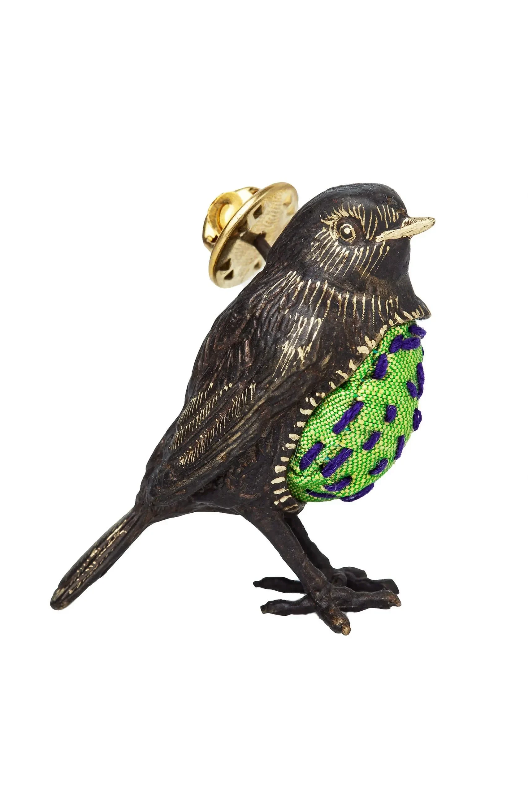 Handmade Jewellery | Sparrow bronze brooch with velvet main