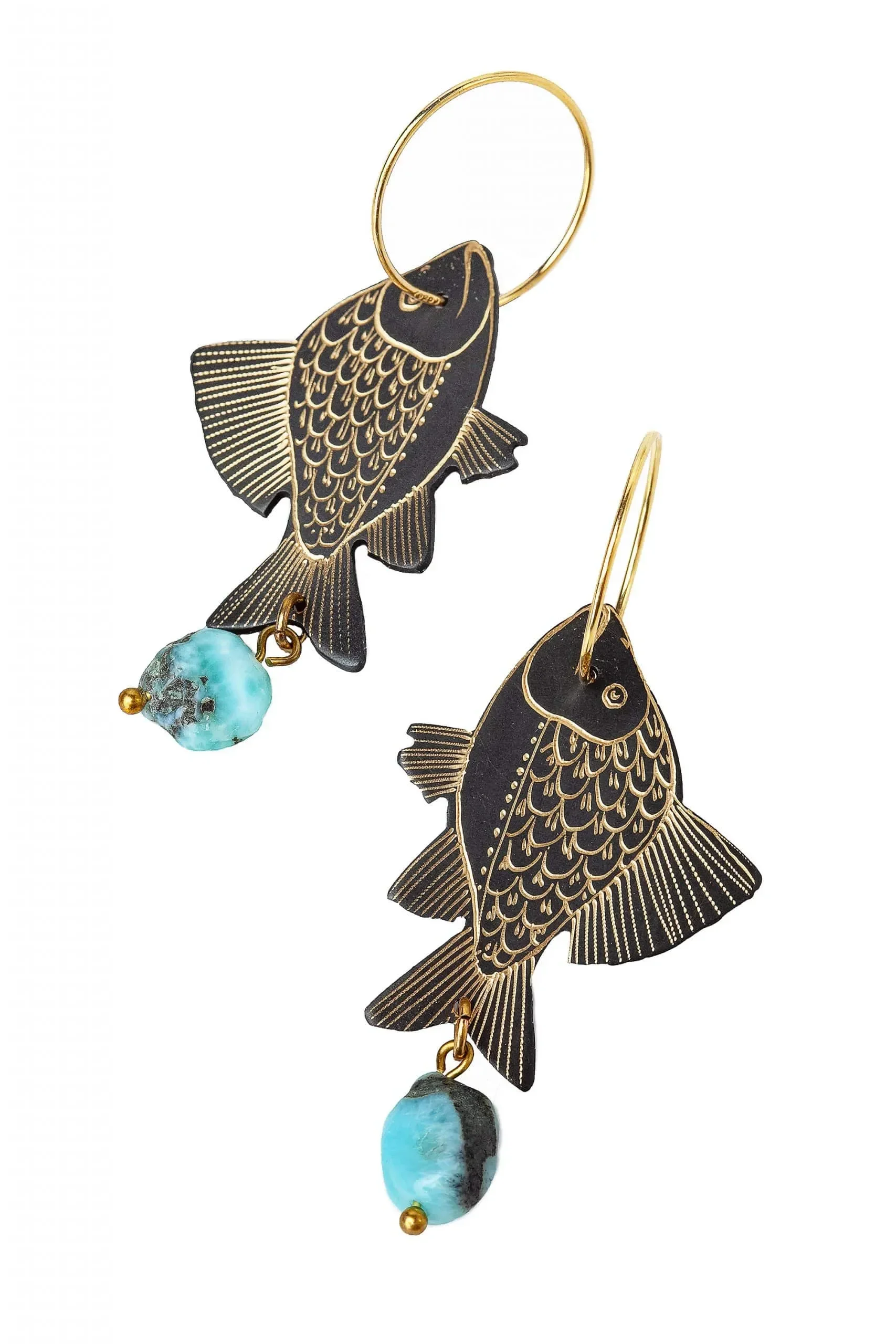 Handmade Jewellery | Fish engraved bronze and silver earrings gallery 1