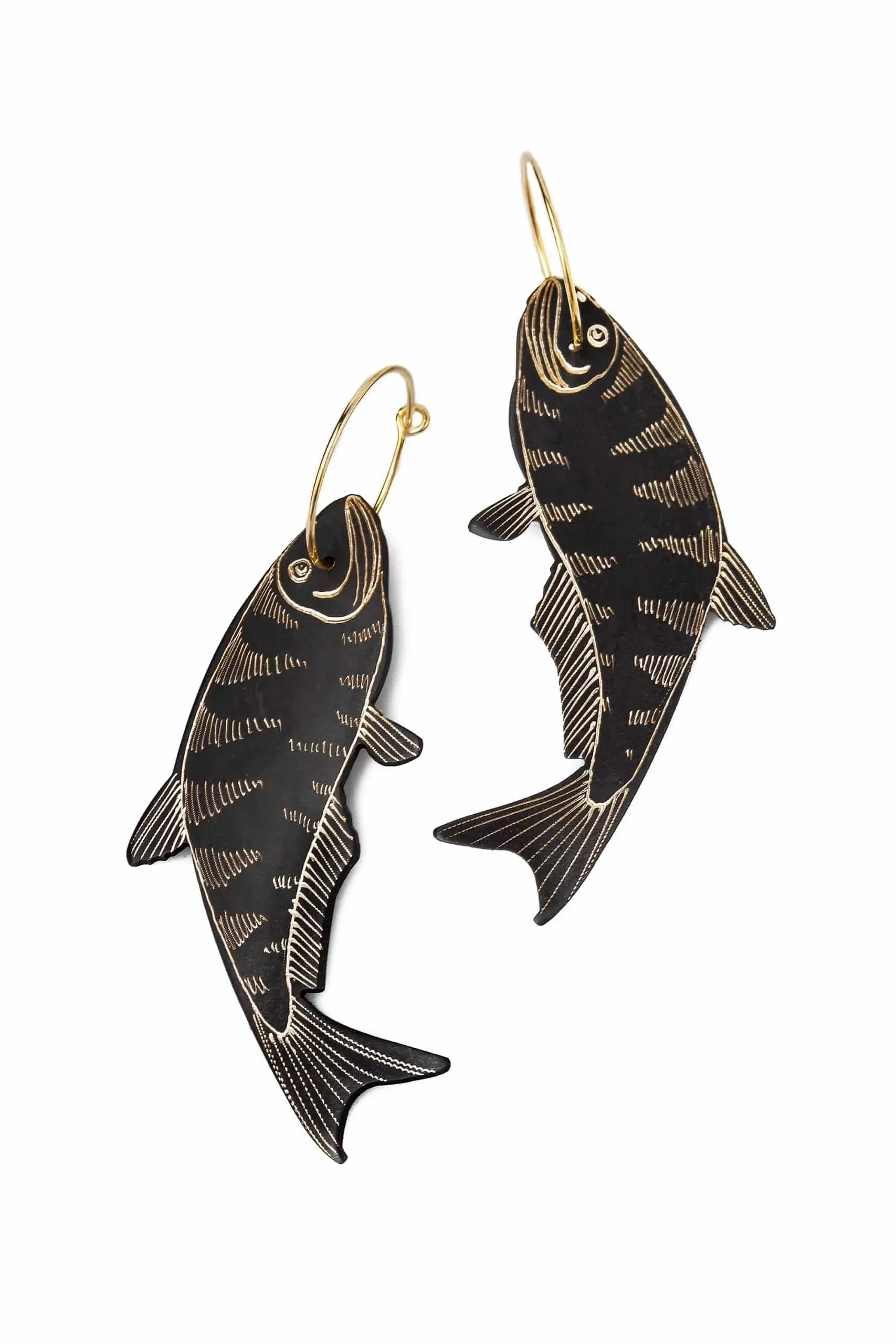 Handmade Jewellery | Fish engraved bronze and silver earrings gallery 1