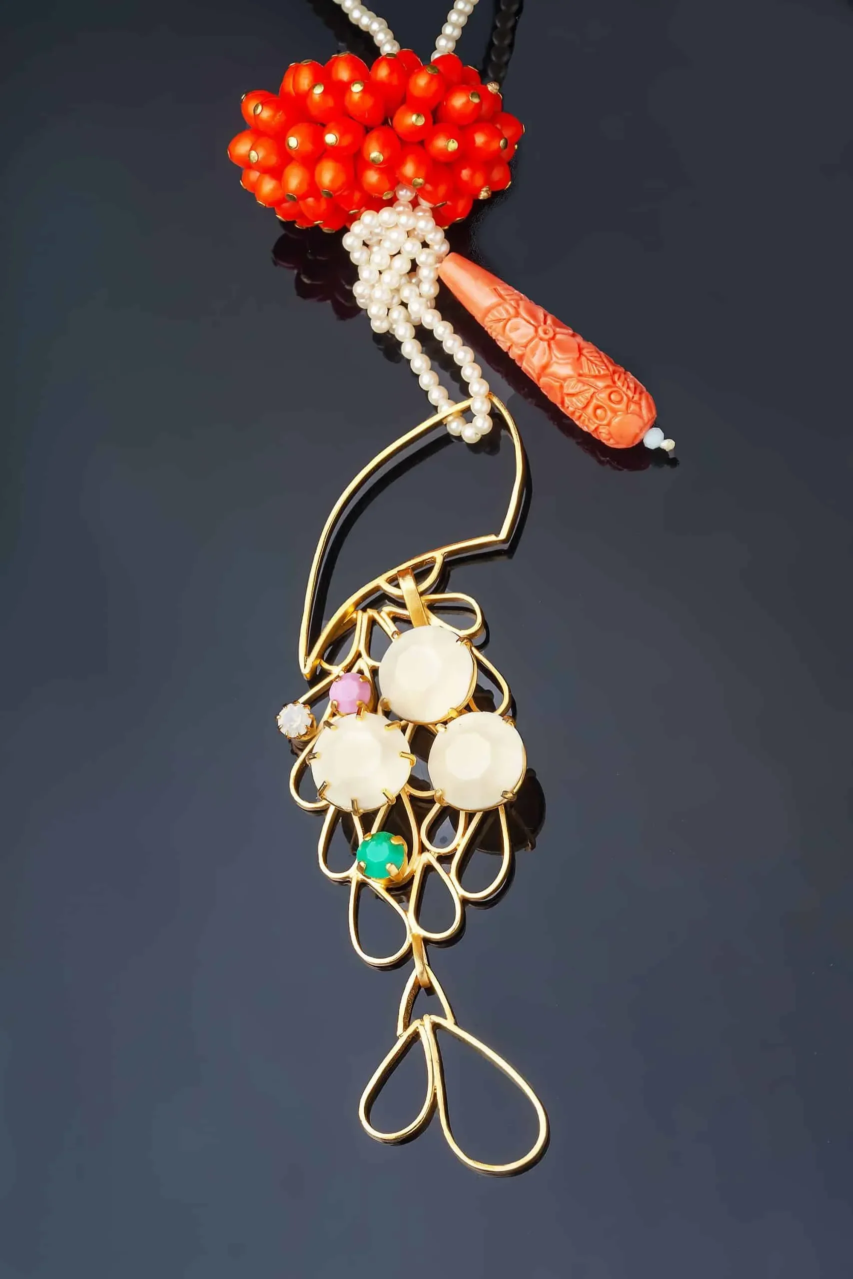 Handmade Jewellery | Fish handmade gold plated long necklace and pearls gallery 4