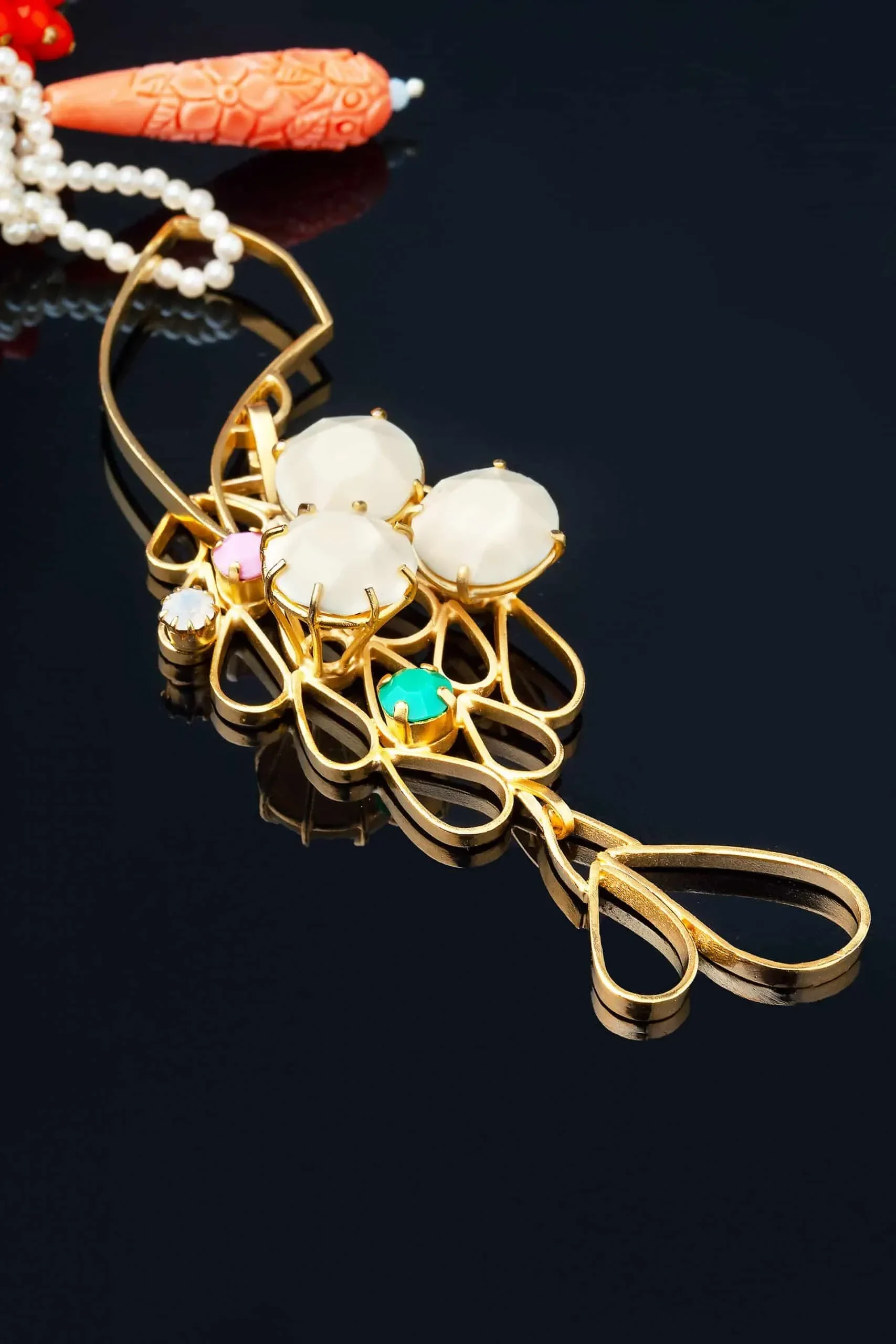 Handmade Jewellery | Fish handmade gold plated long necklace and pearls gallery 2