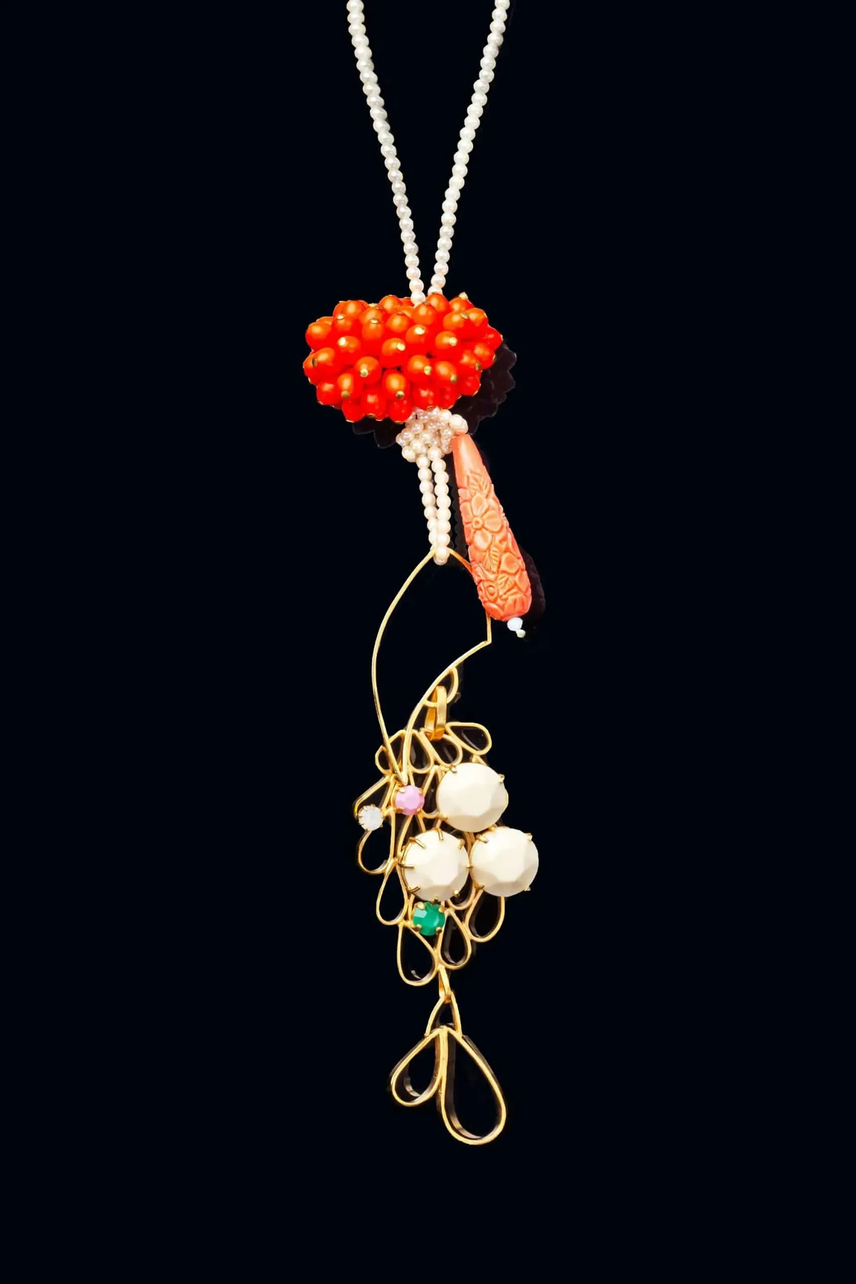 Handmade Jewellery | Fish handmade gold plated long necklace and pearls gallery 3