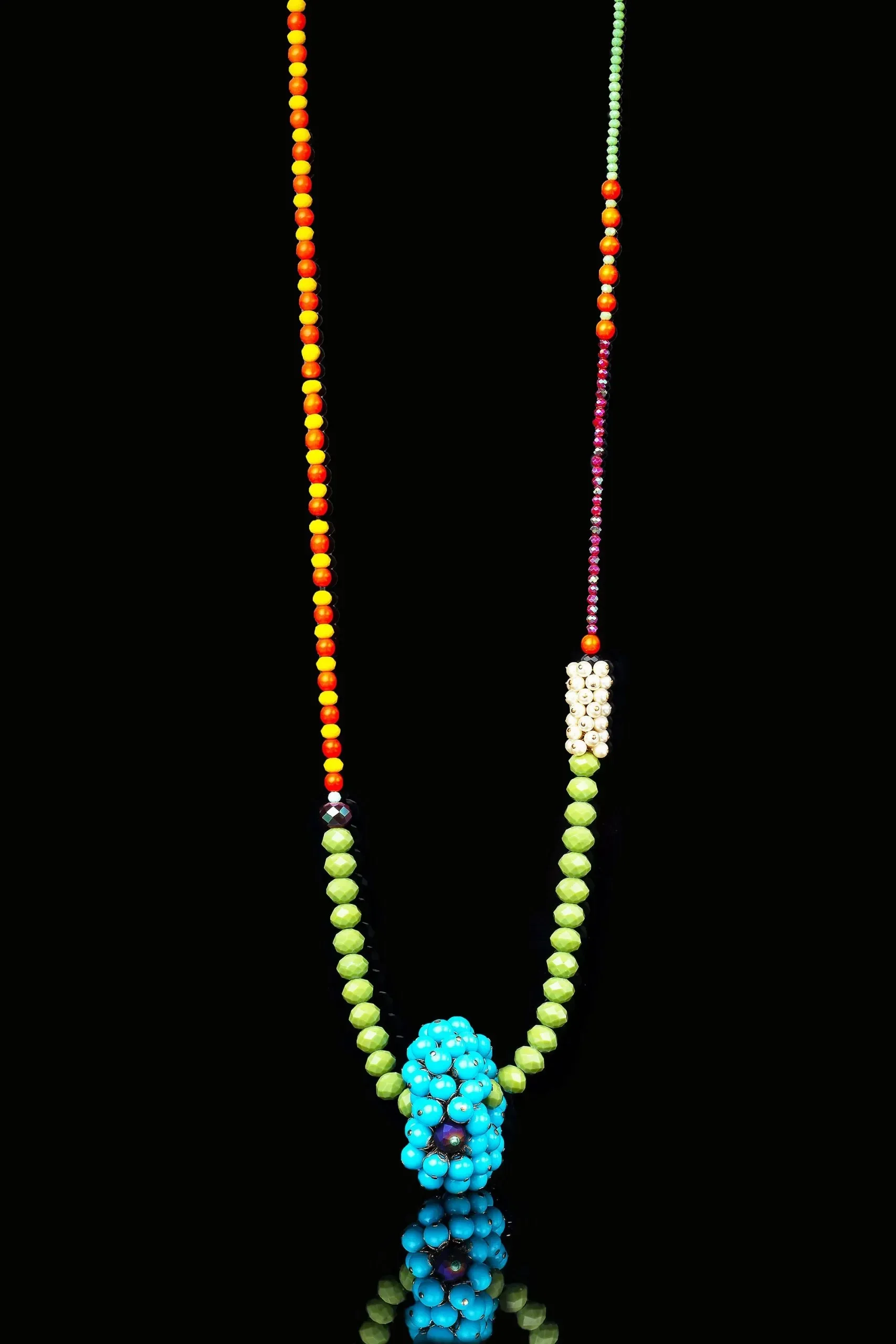 Handmade Jewellery | Colourful handmade long necklace with crystals and pearls gallery 2