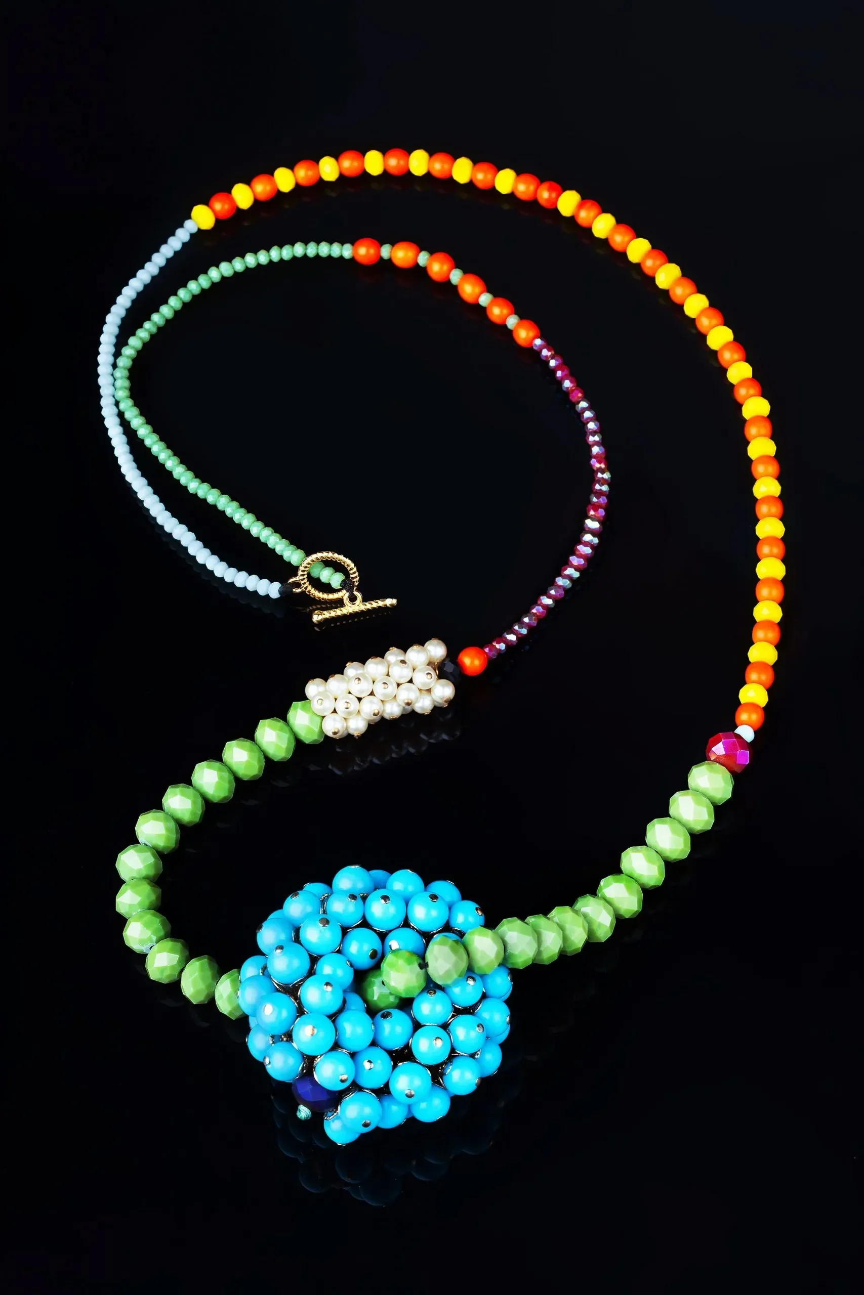 Handmade Jewellery | Colourful handmade long necklace with crystals and pearls gallery 1