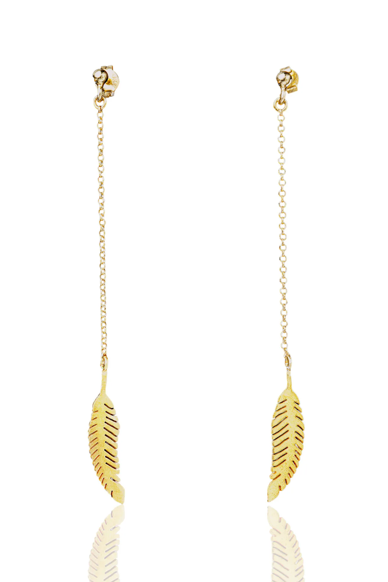 Handmade Jewellery | Feather long gold plated silver earrings main