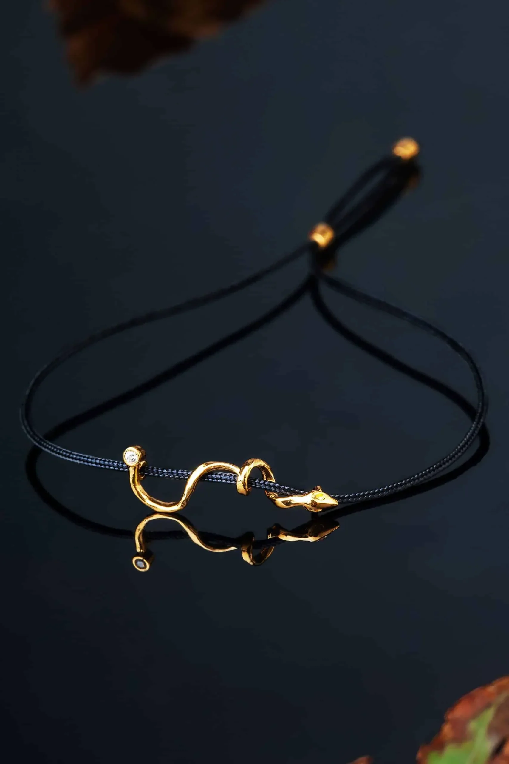 Handmade Jewellery | Snake handmade gold plated silver bracelet with zircon gallery 1