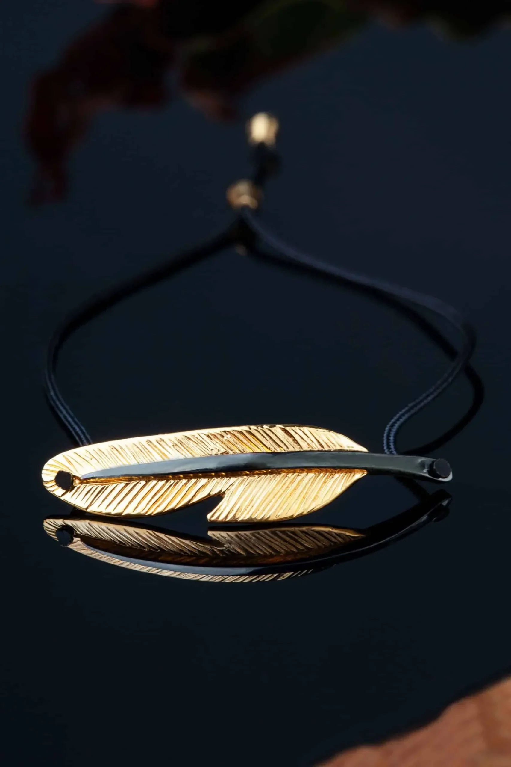 Handmade Jewellery | Feather gold and black plated silver bracelet gallery 1