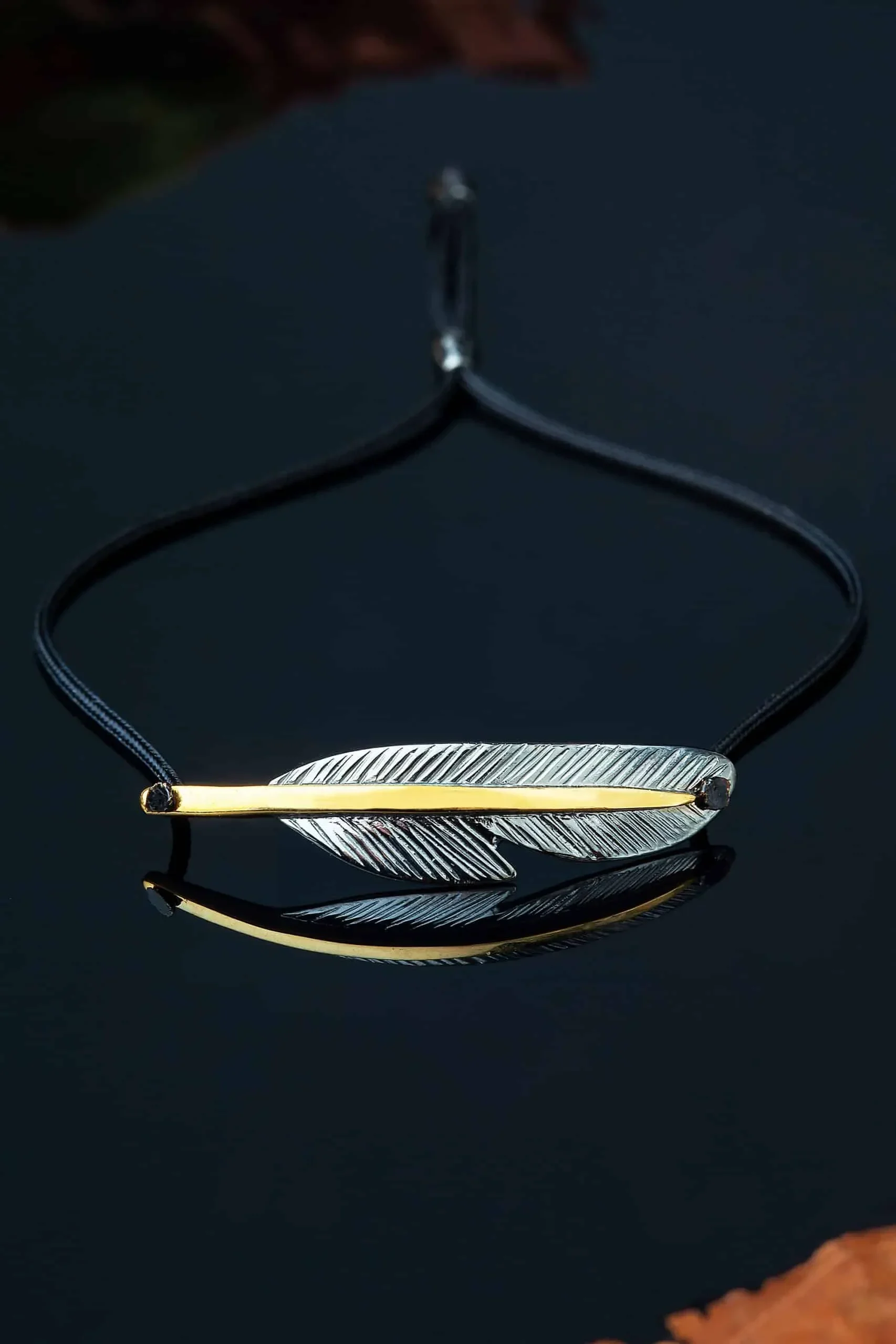 Handmade Jewellery | Feather gold and black plated silver bracelet gallery 1