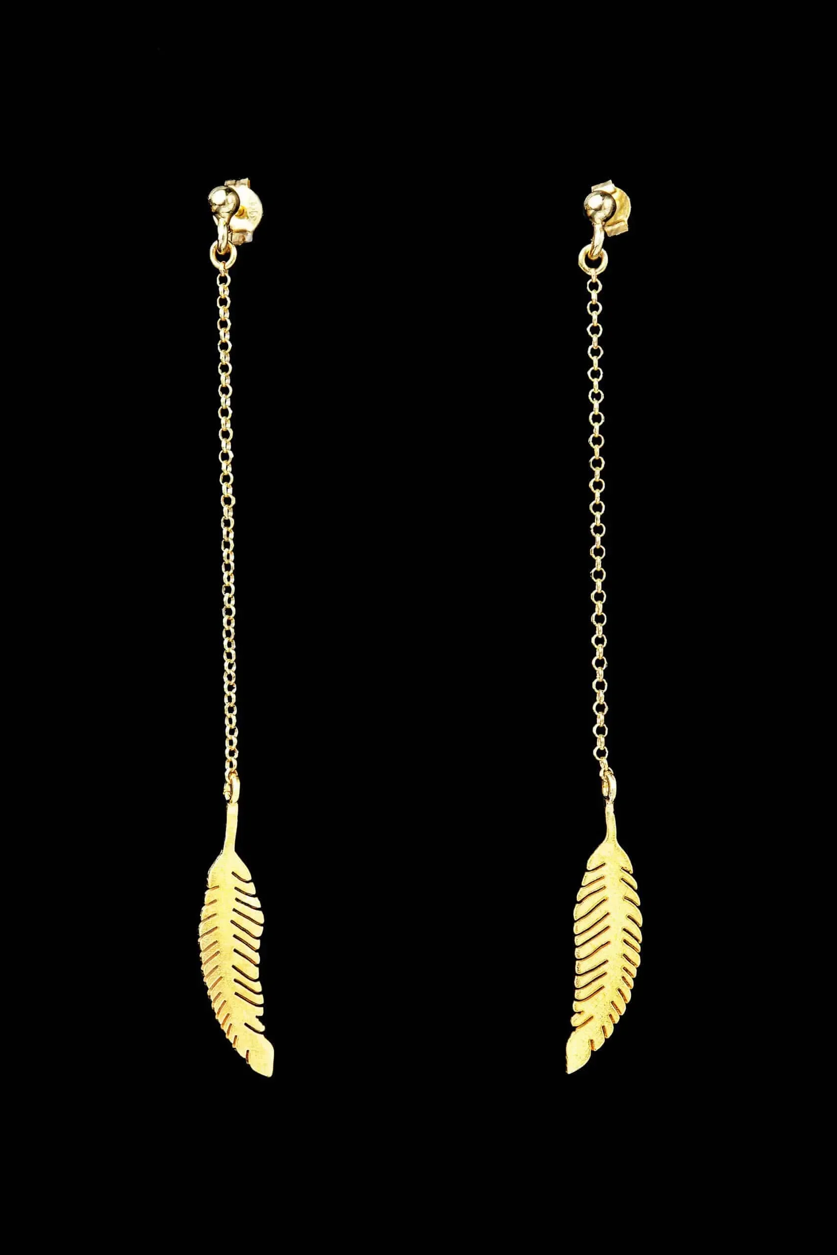 Handmade Jewellery | Feather long gold plated silver earrings gallery 1