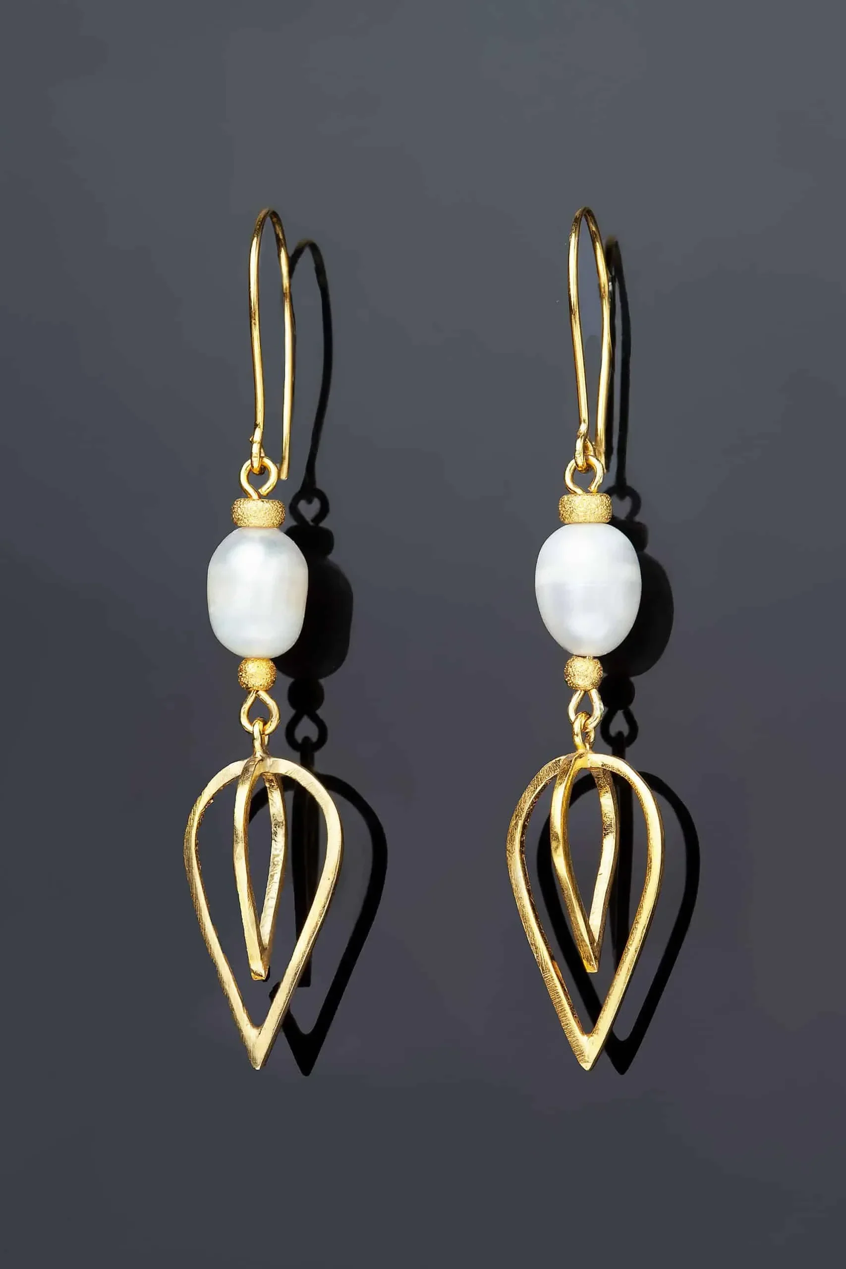 Handmade Jewellery | Drops gold plated silver earrings with pearls gallery 2