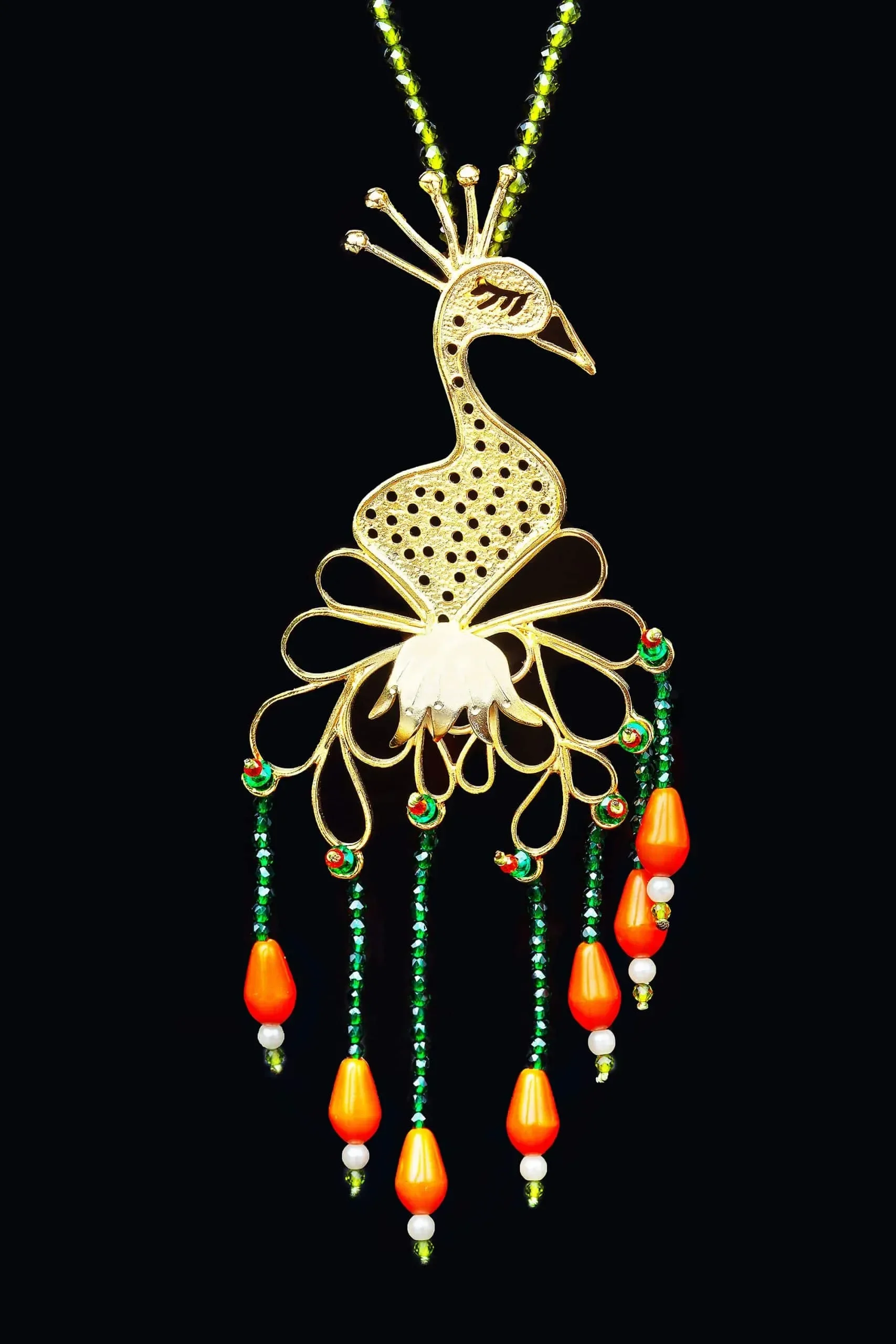 Handmade Jewellery | Handmade peacock gold plated bronze necklace gallery 2