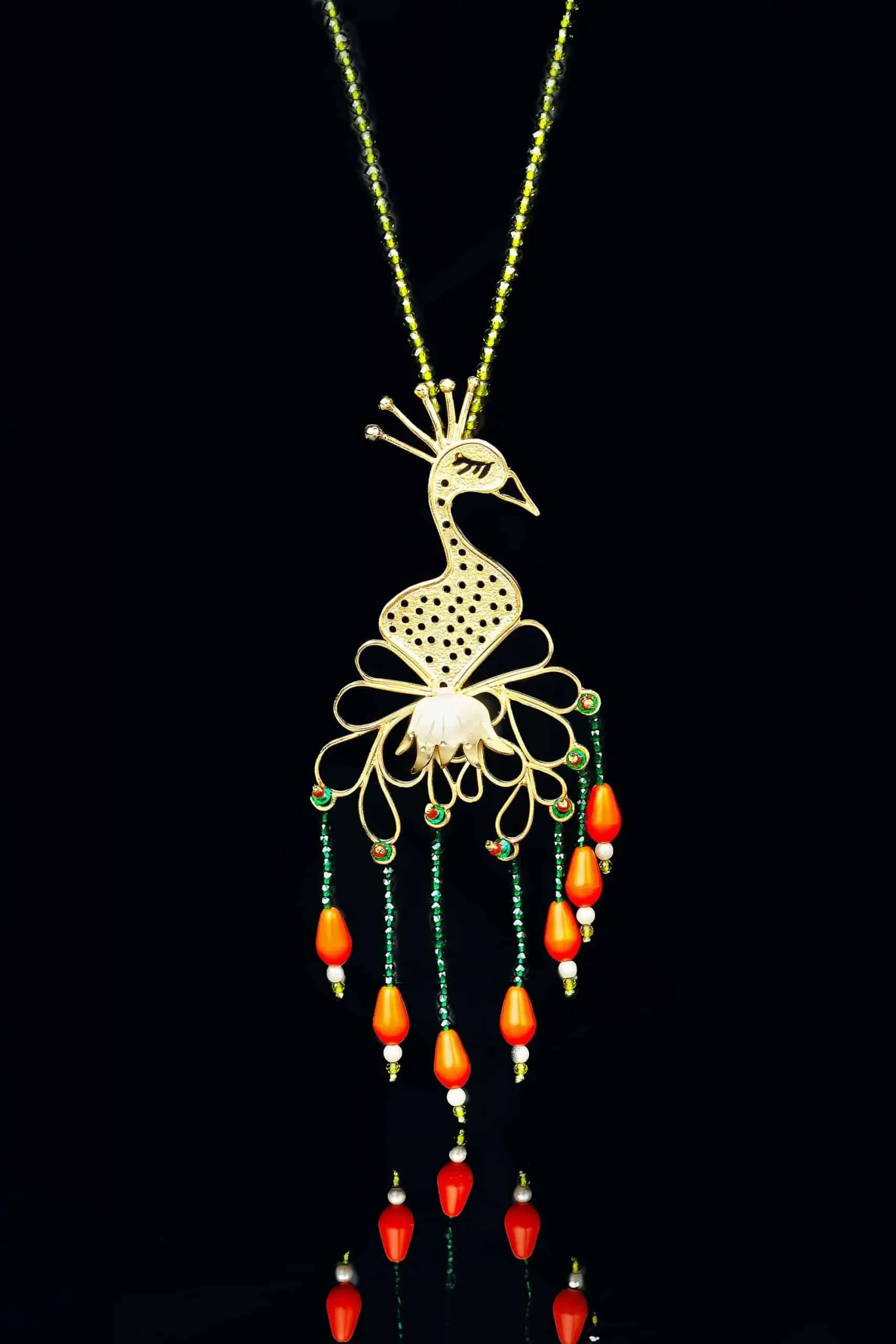 Handmade Jewellery | Handmade peacock gold plated bronze necklace gallery 1