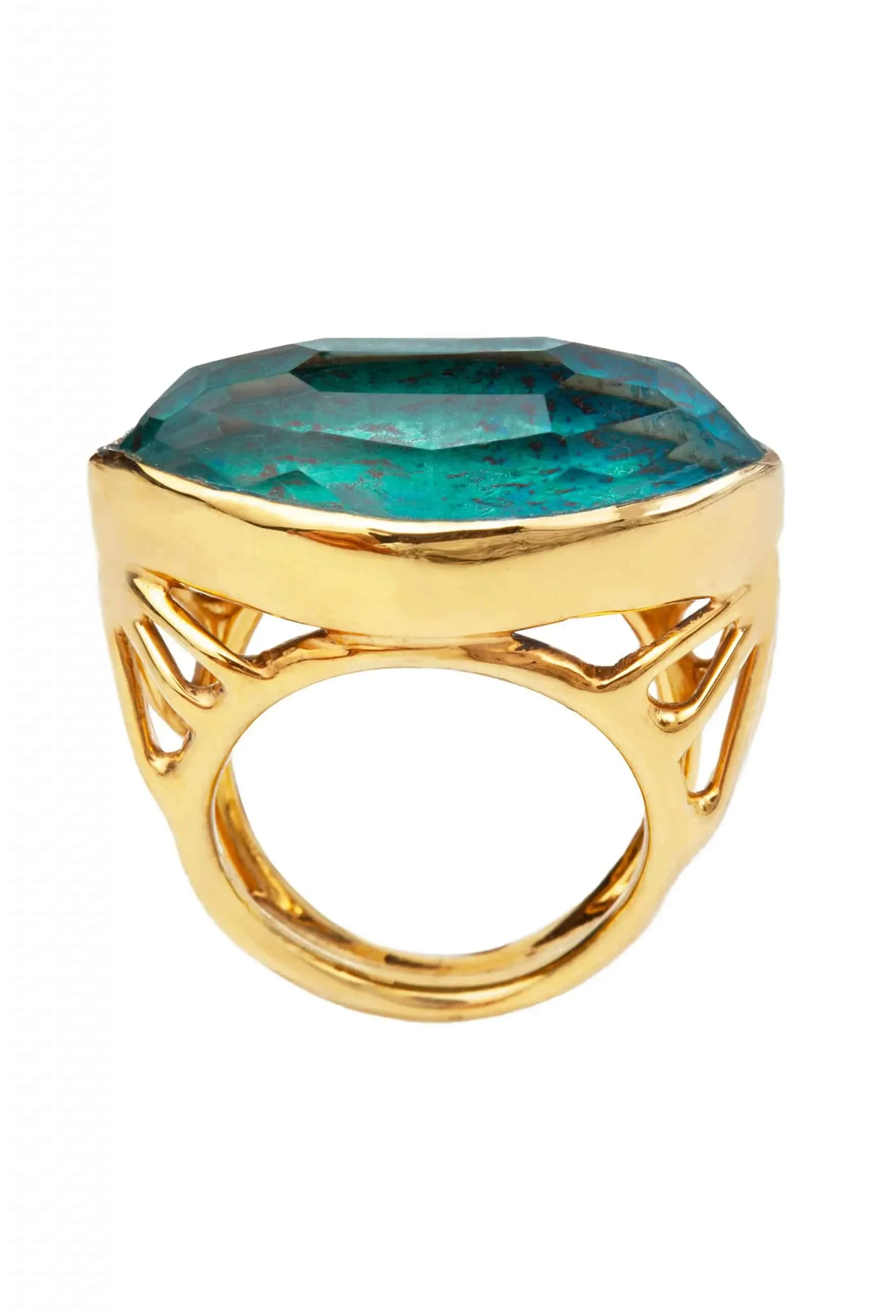 Handmade Jewellery | Chrysocolla gold plated silver ring gallery 2