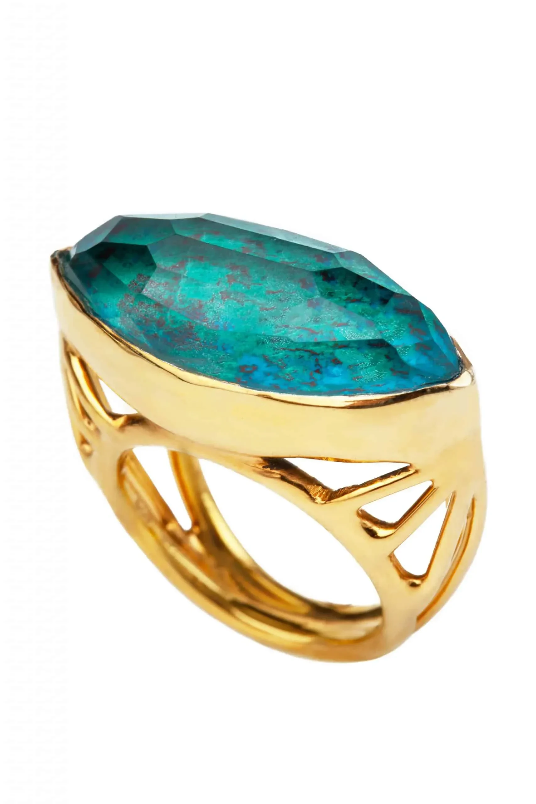 Chrysocolla gold plated silver ring