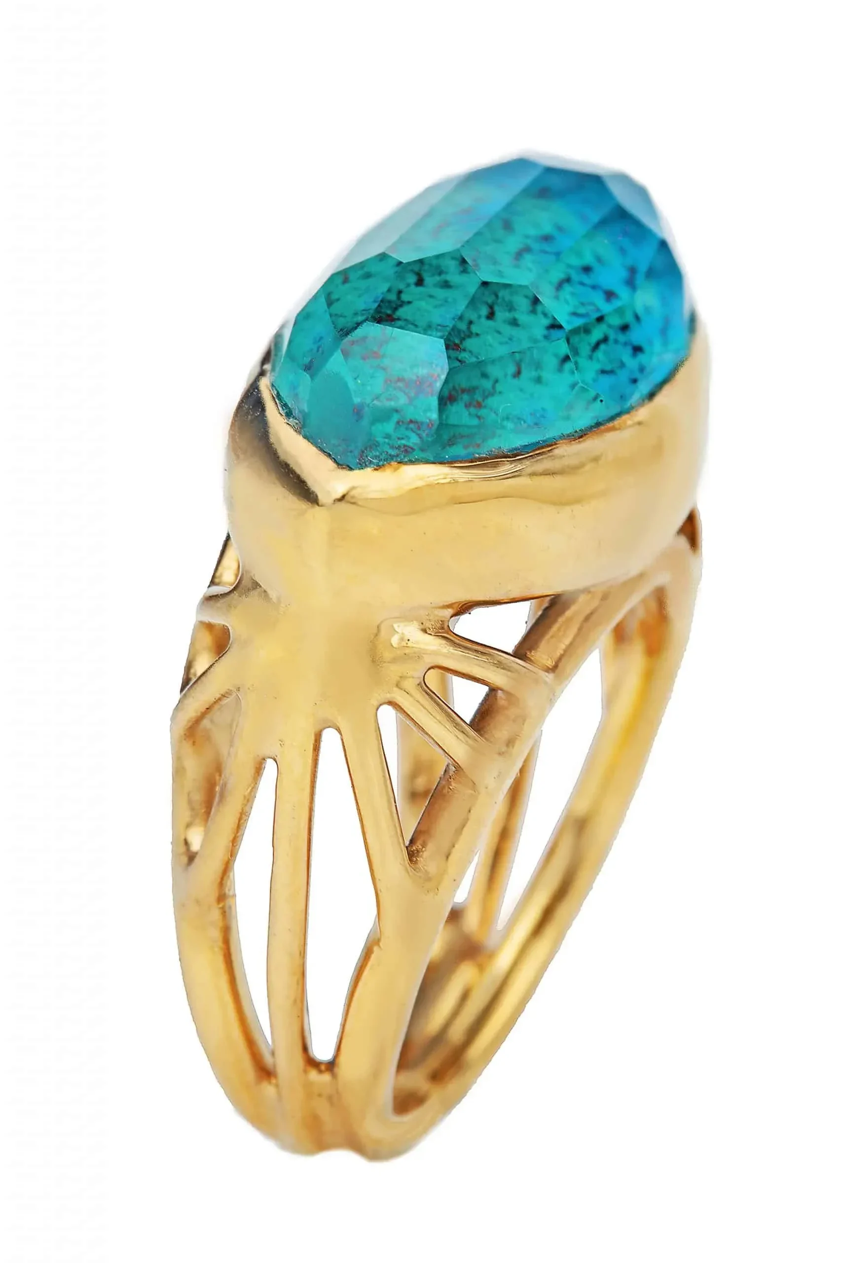 Handmade Jewellery | Chrysocolla gold plated silver ring gallery 4