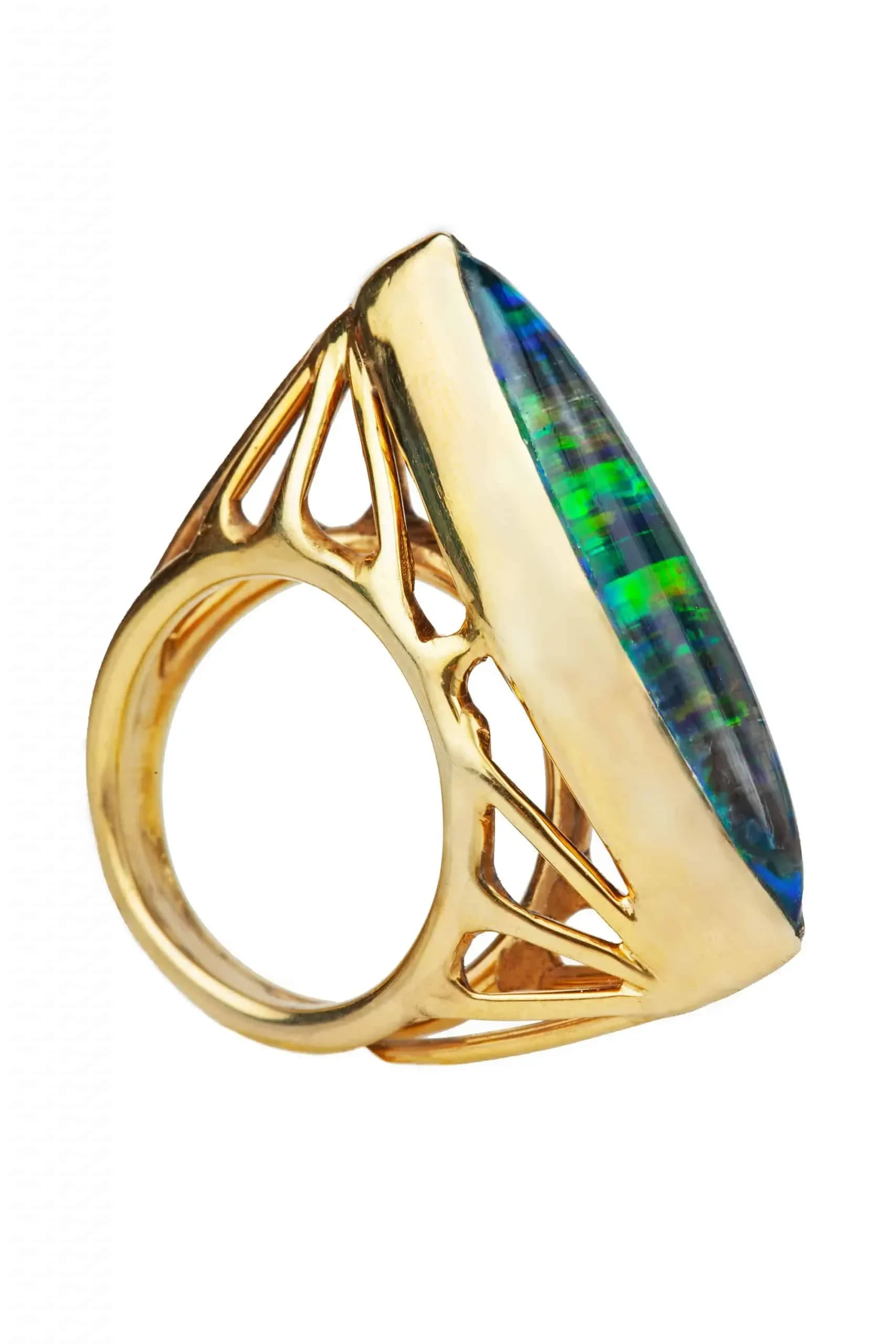 Handmade Jewellery | Azurite and Malachite gold plated silver ring gallery 4