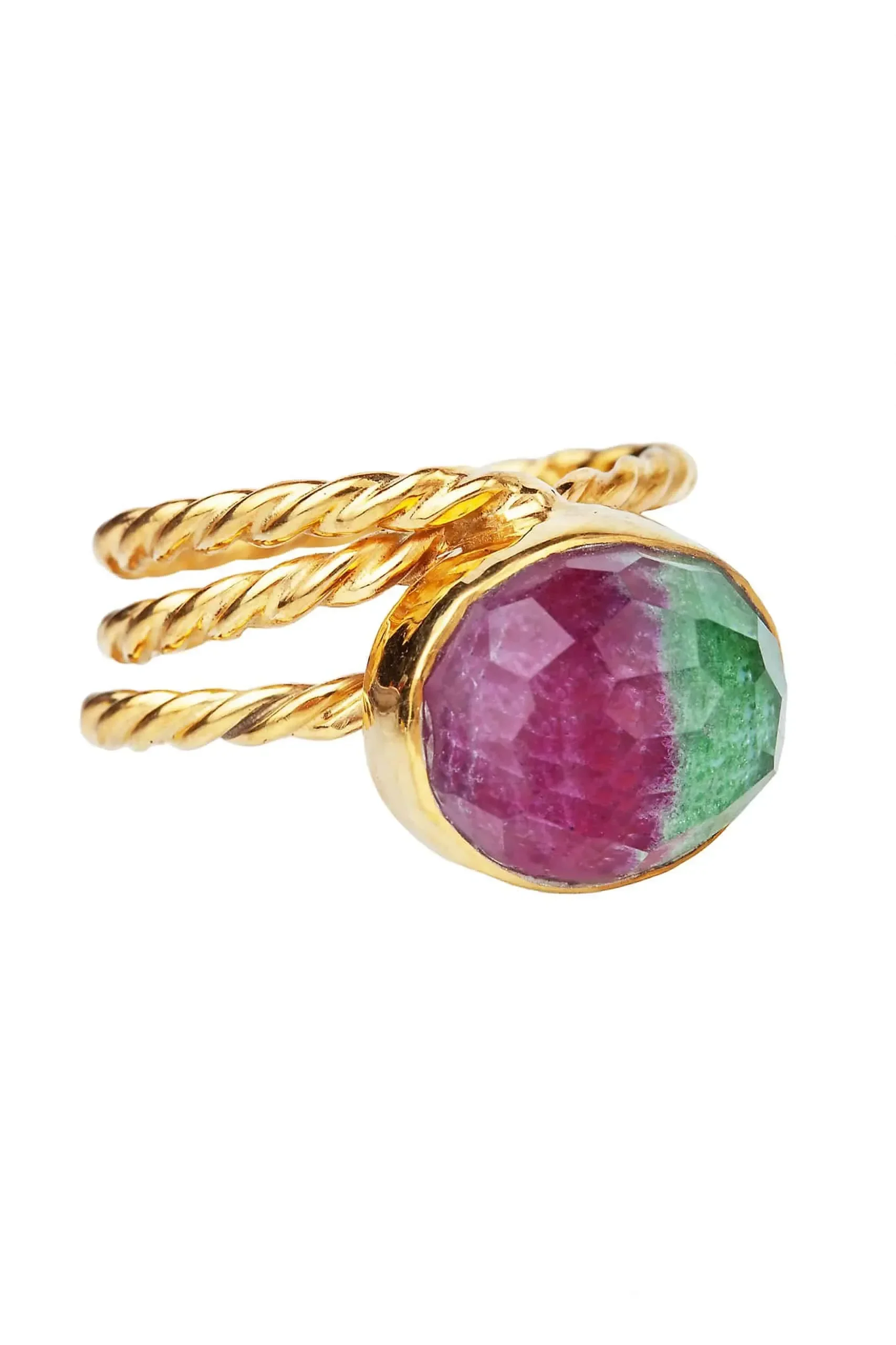 Handmade Jewellery | Ruby and zoisite gold plated silver ring gallery 1