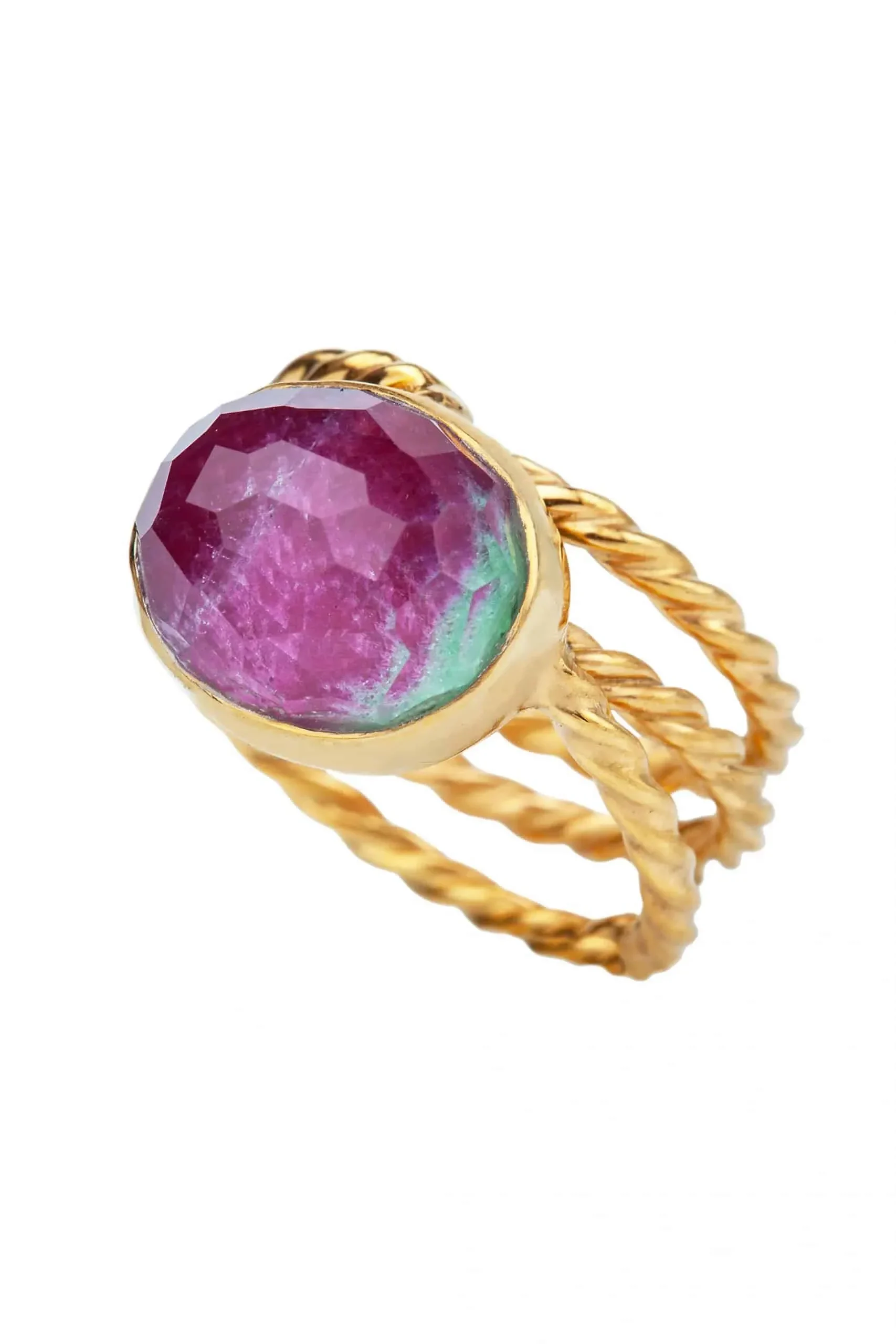 Handmade Jewellery | Ruby and zoisite gold plated silver ring main