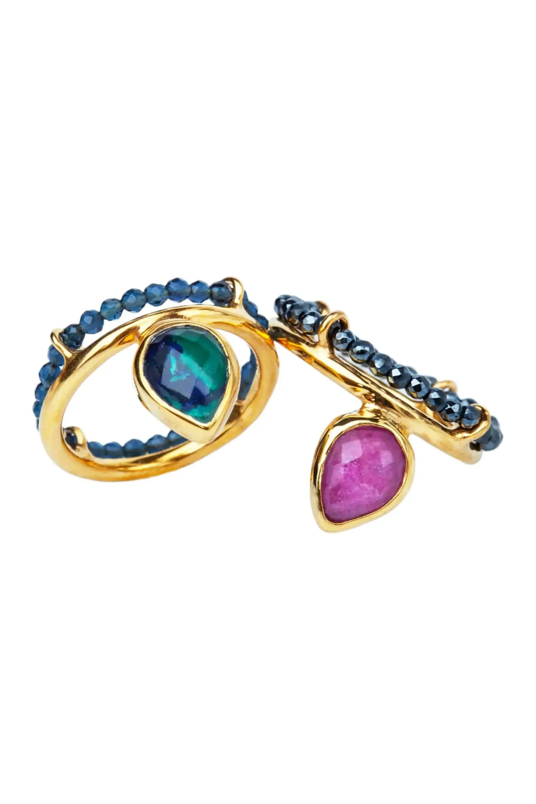 Handmade Jewellery | Azurite and malachite gold plated silver ring gallery 4