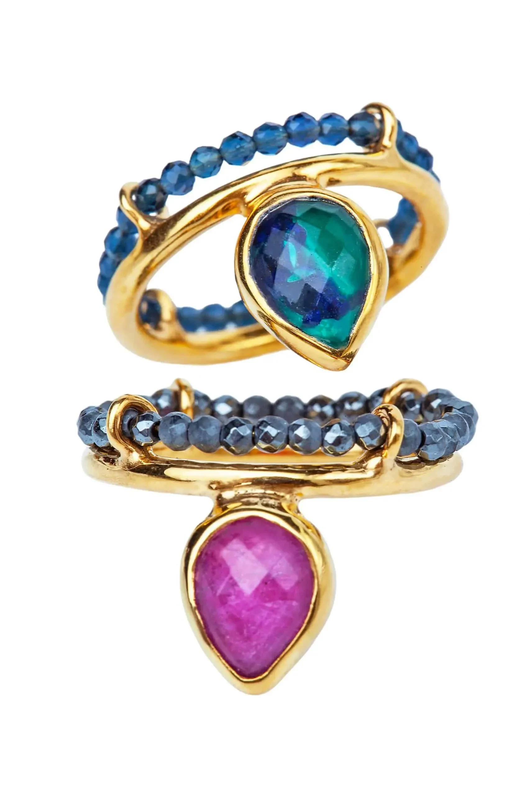 Handmade Jewellery | Azurite and malachite gold plated silver ring gallery 3