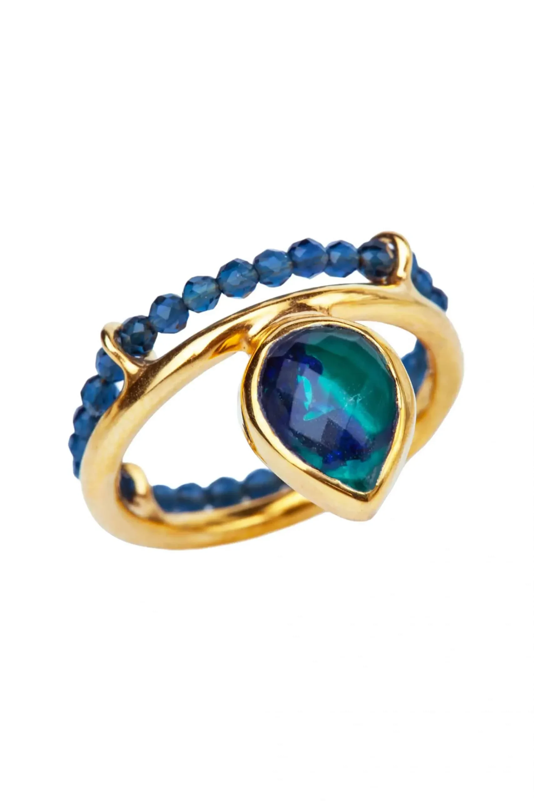 Handmade Jewellery | Azurite and malachite gold plated silver ring gallery 2