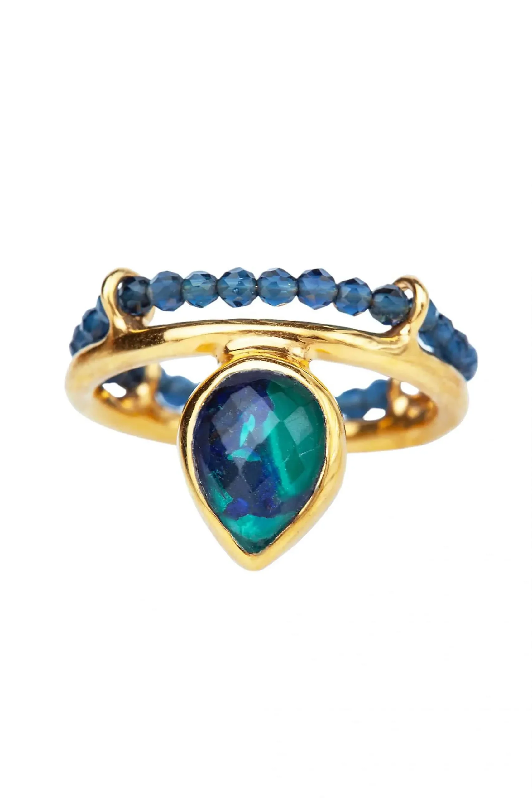 Handmade Jewellery | Azurite and malachite gold plated silver ring gallery 1